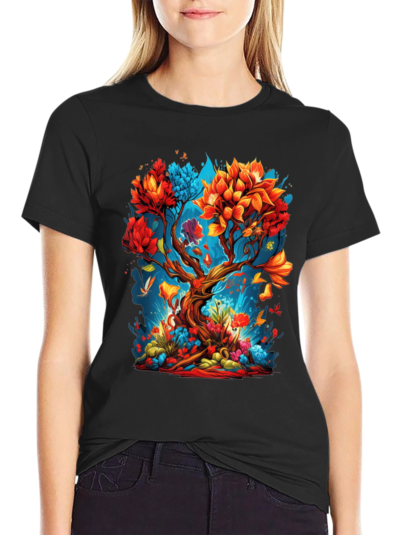 Vibrant Tree Graphic Black T-Shirt