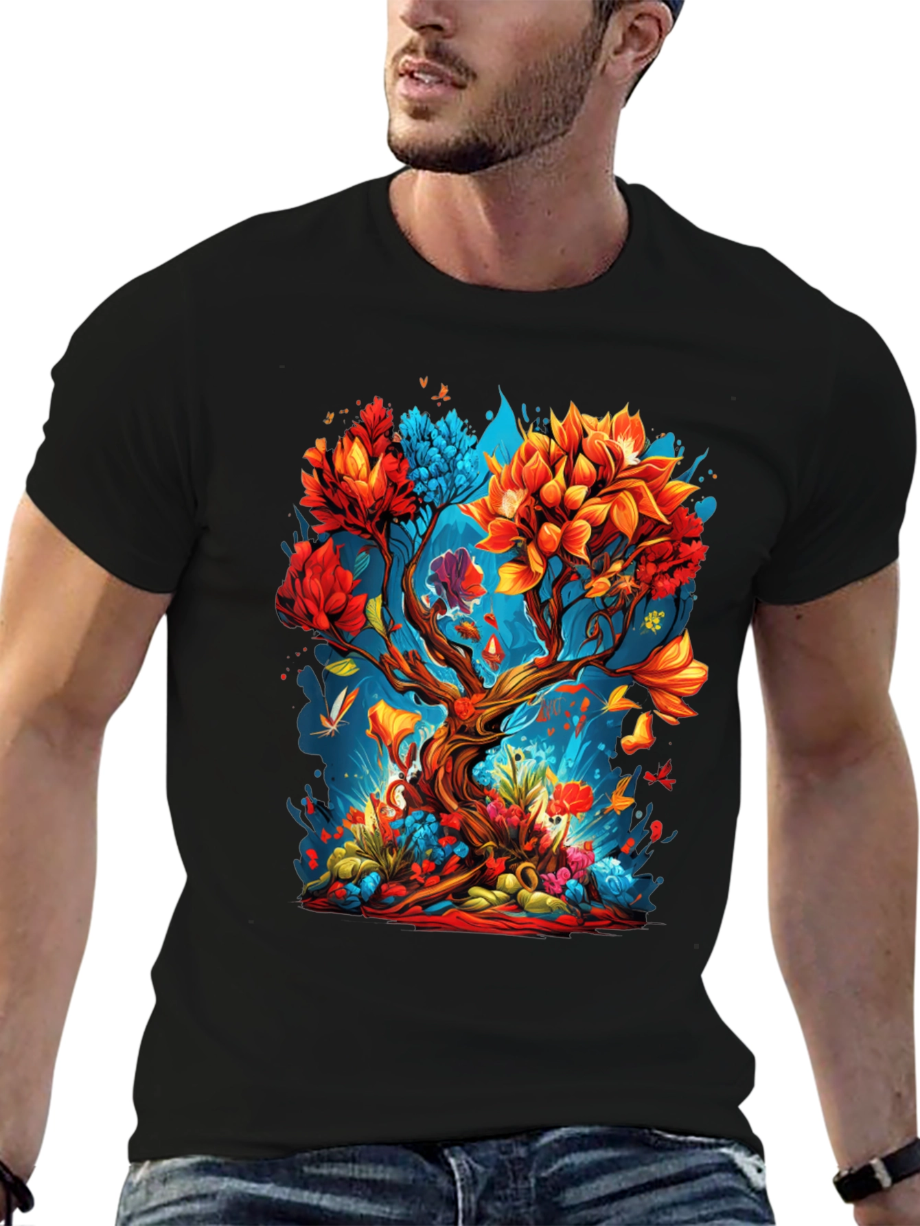 Vibrant Tree Graphic Black T-Shirt
