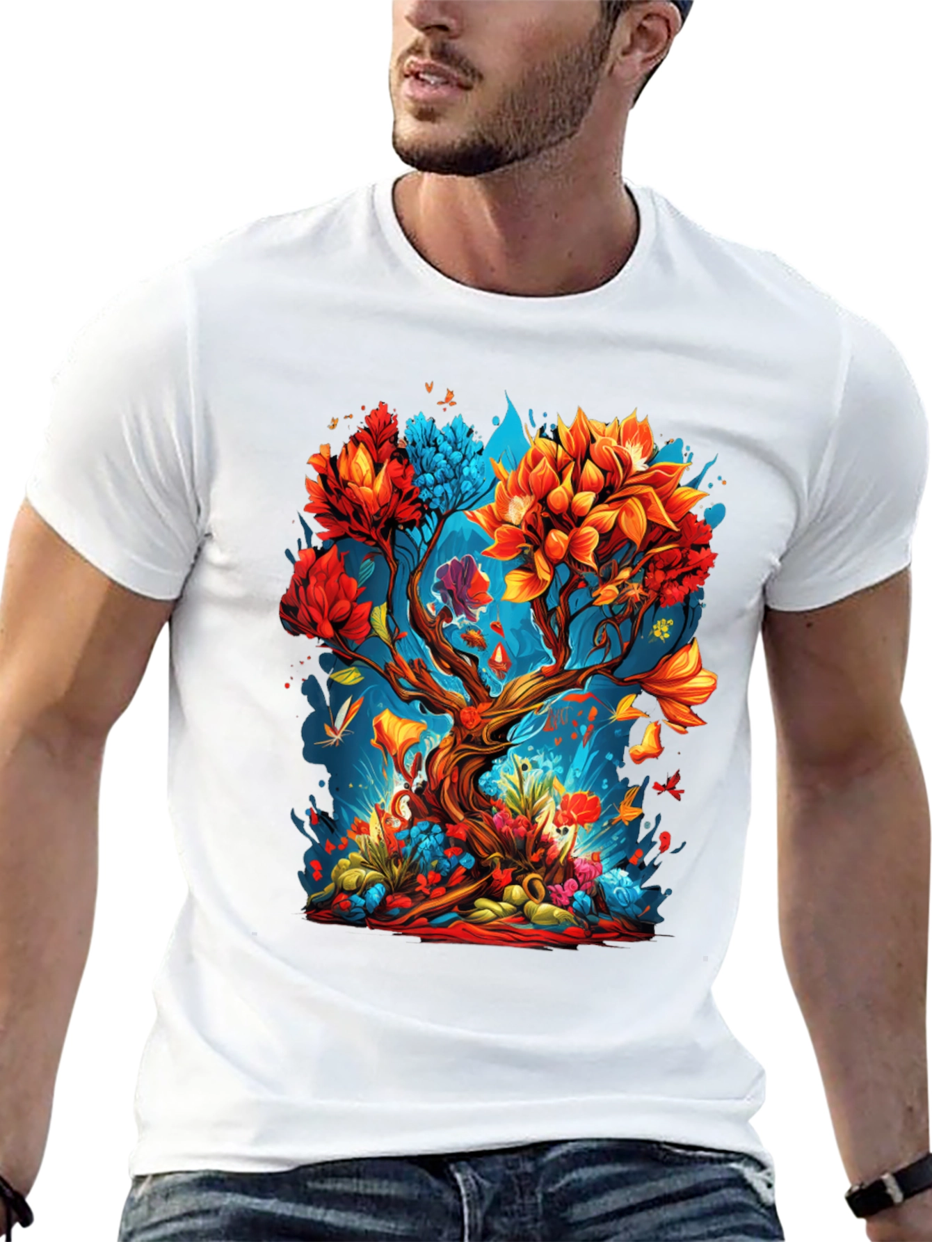 Vibrant Tree Graphic Black T-Shirt