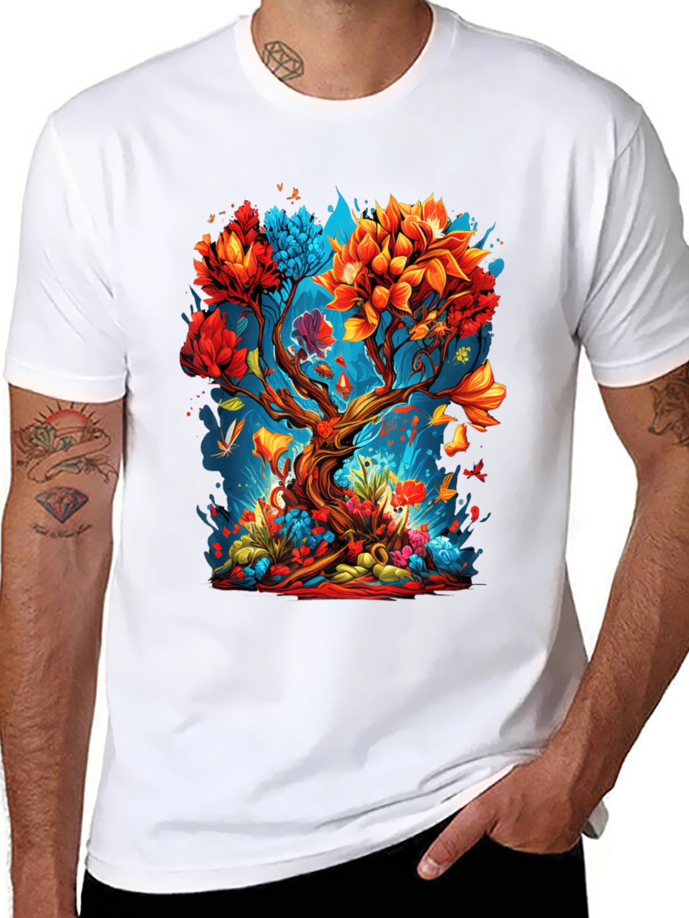 Vibrant Tree Graphic Black T-Shirt