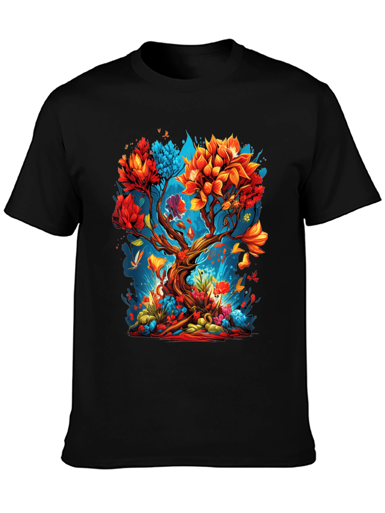 Vibrant Tree Graphic Black T-Shirt