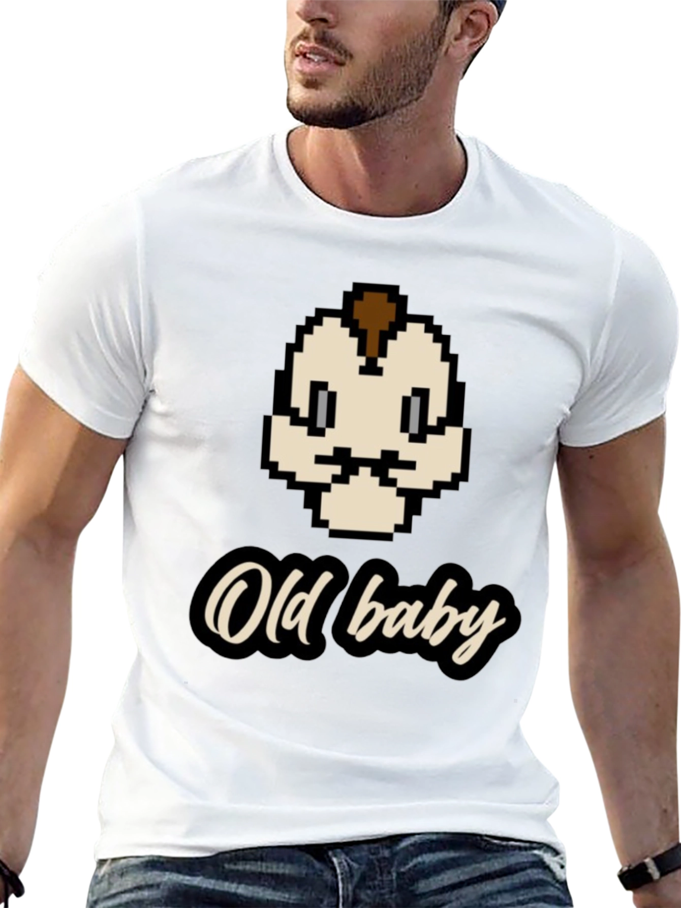 Old Baby Pixel Art Black T-Shirt
