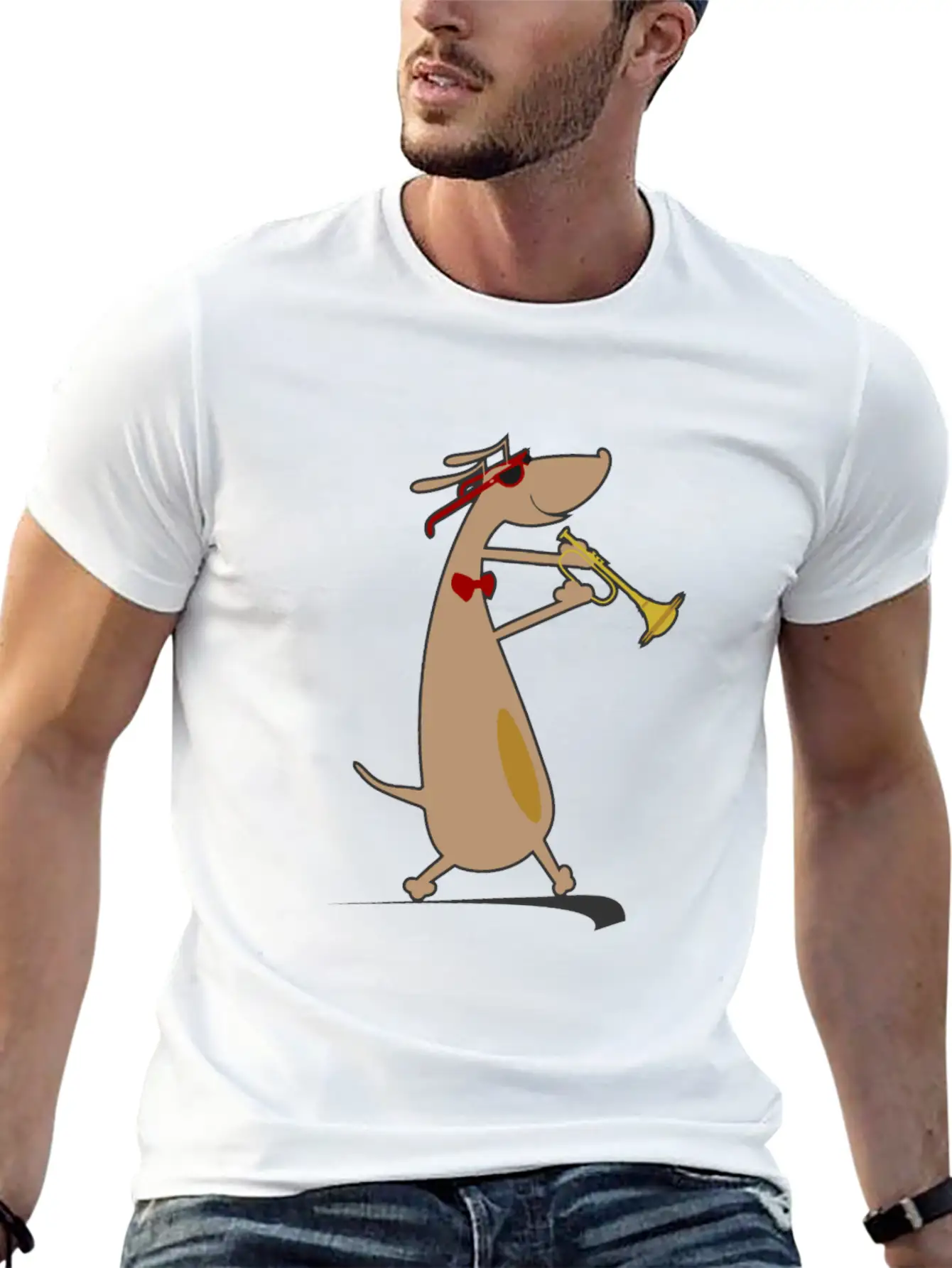 Dog Is Playing Trumpet Unisex Casual T-Shirt – Clean Design For Daily Comfort