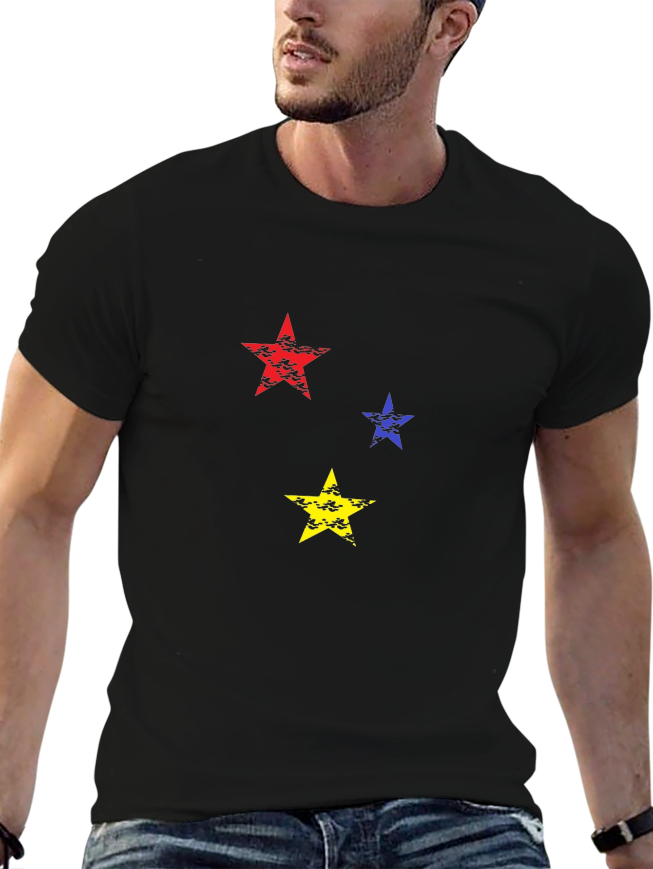 Mens Black T-Shirt with Star Graphic