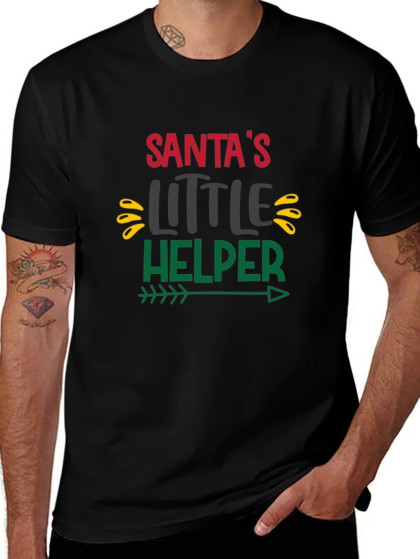 Santas Little Helper Black Graphic T-Shirt