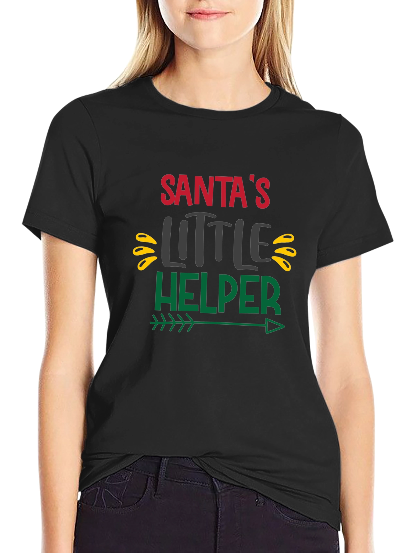 Santas Little Helper Black Graphic T-Shirt