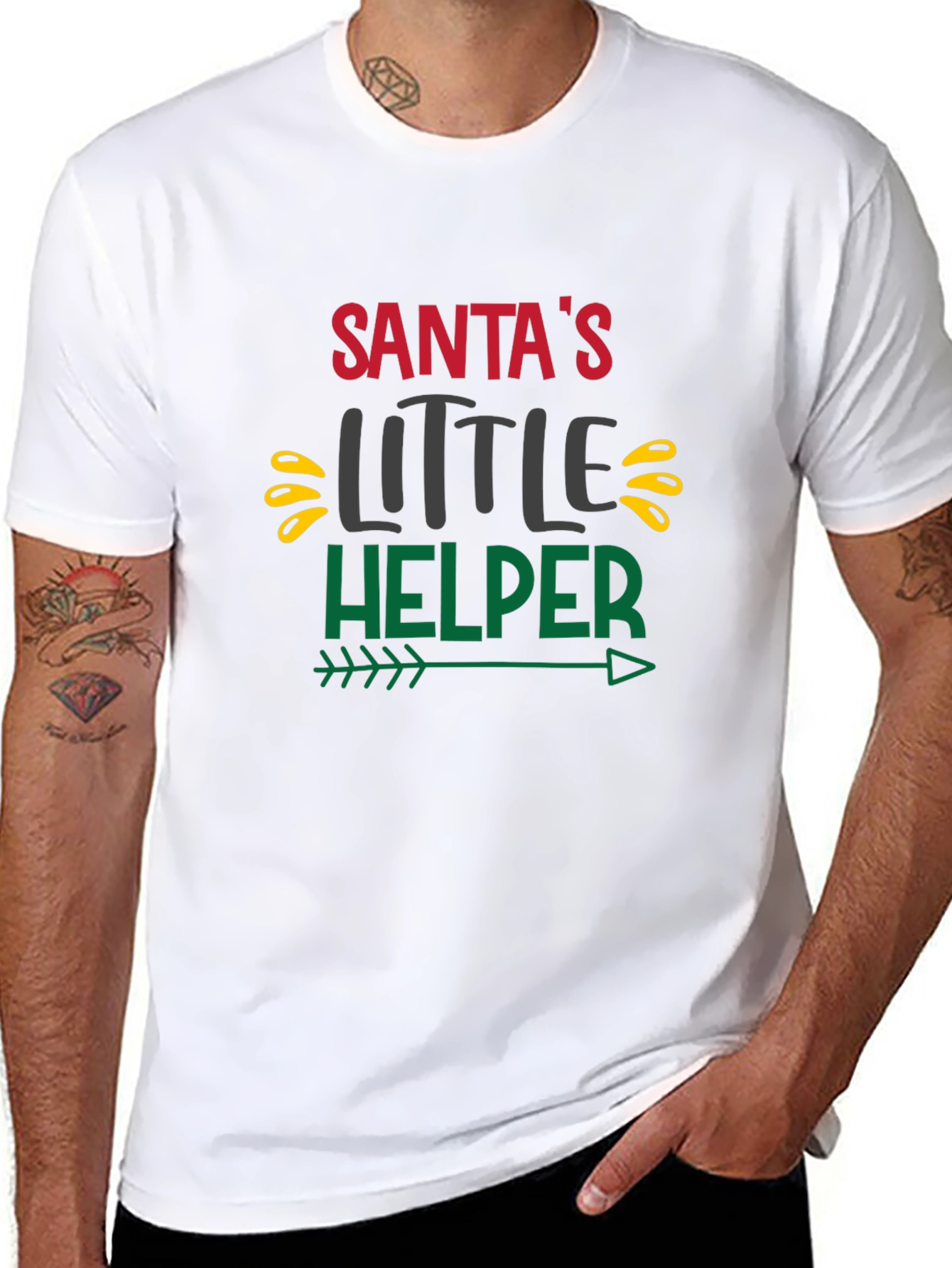 Santas Little Helper Black Graphic T-Shirt