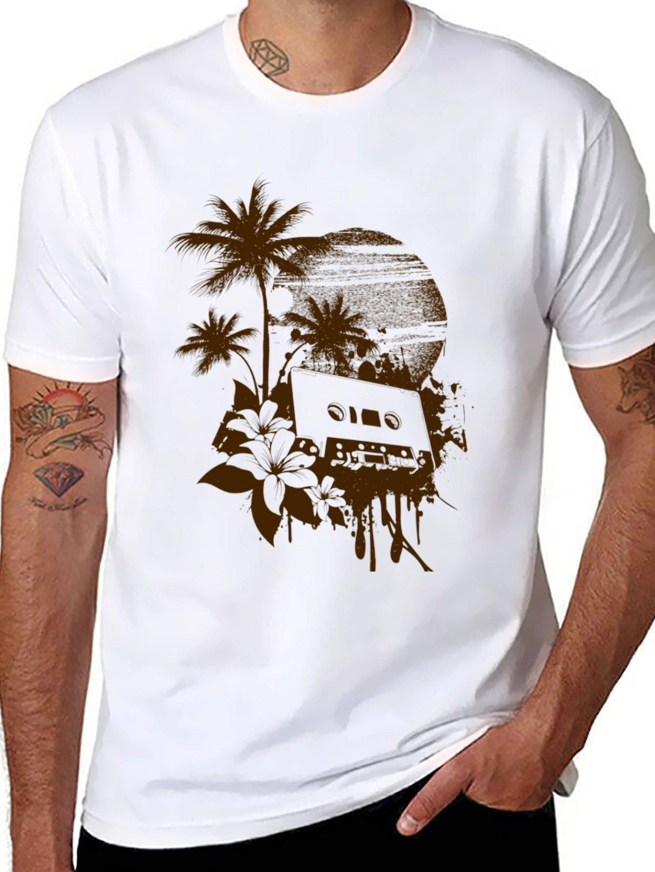 Retro Sunset Cassette Black Graphic Tee
