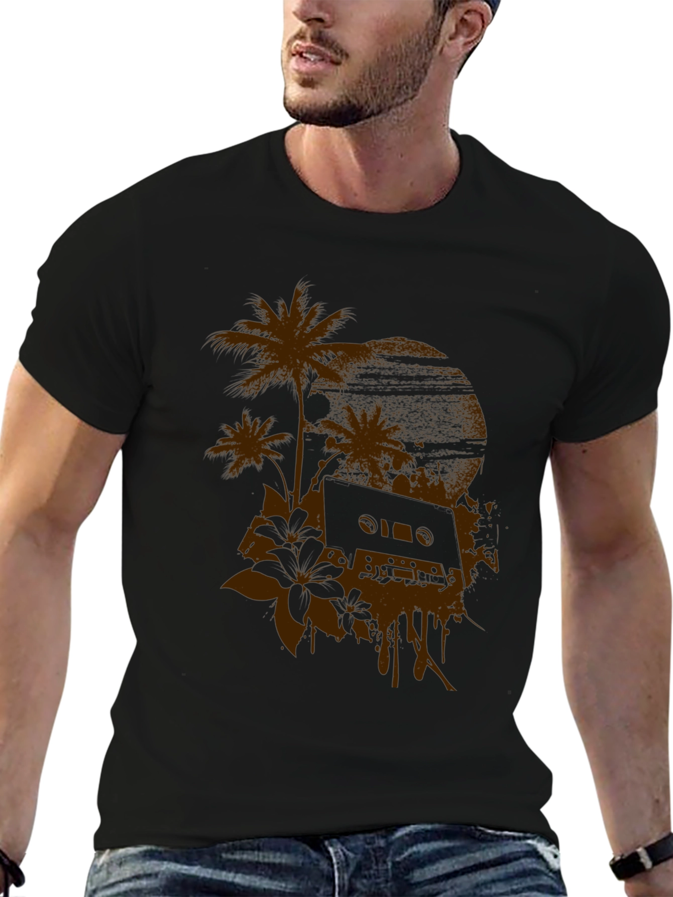 Retro Sunset Cassette Black Graphic Tee