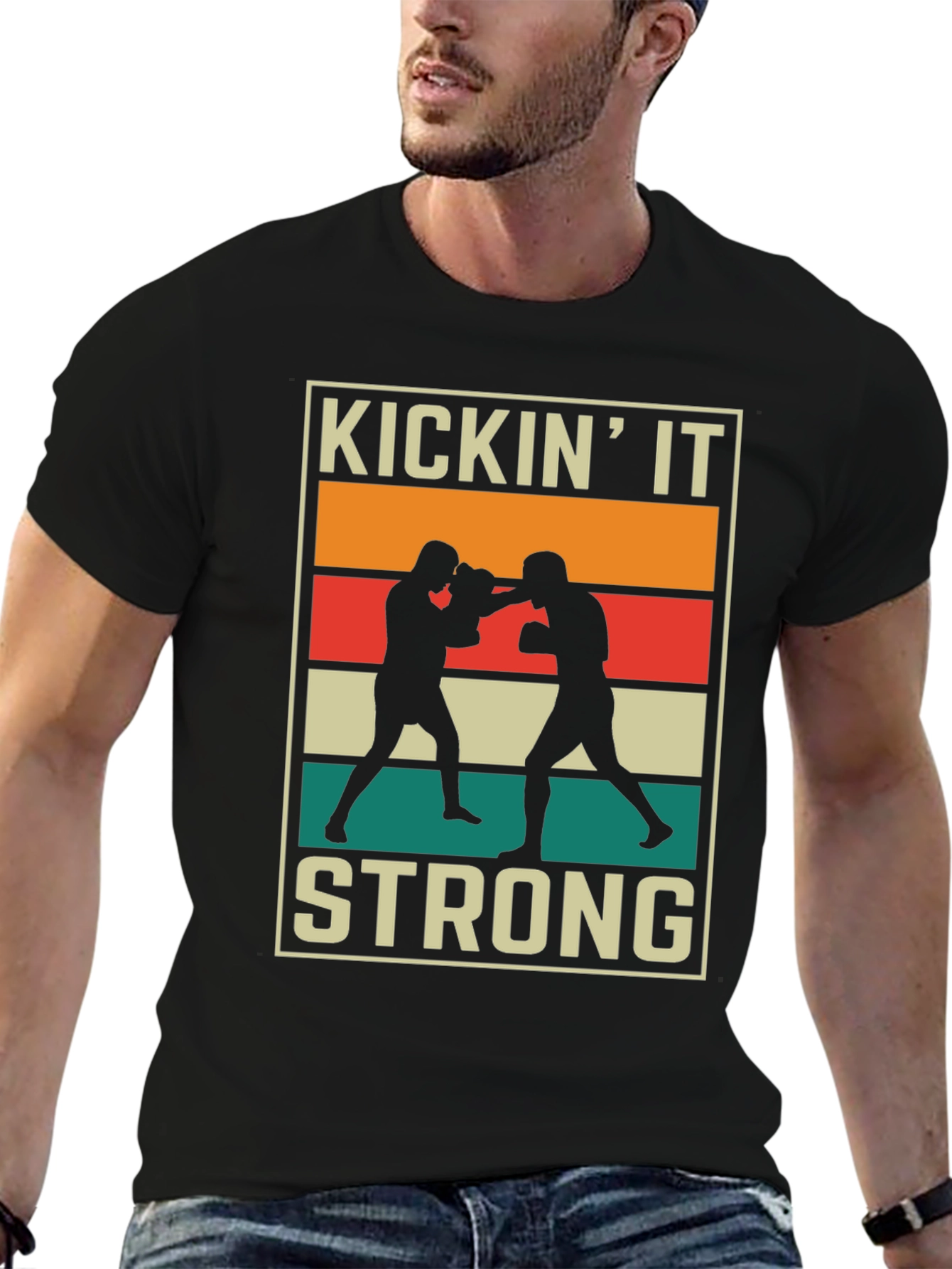 KICKIN IT STRONG Graphic T-Shirt Boxing Design
