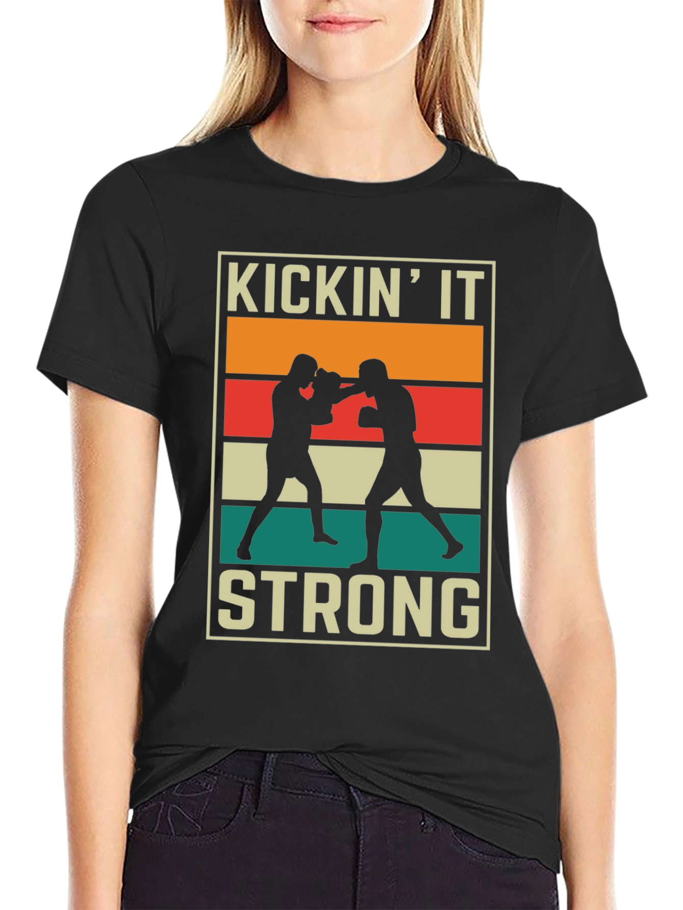 KICKIN IT STRONG Graphic T-Shirt Boxing Design