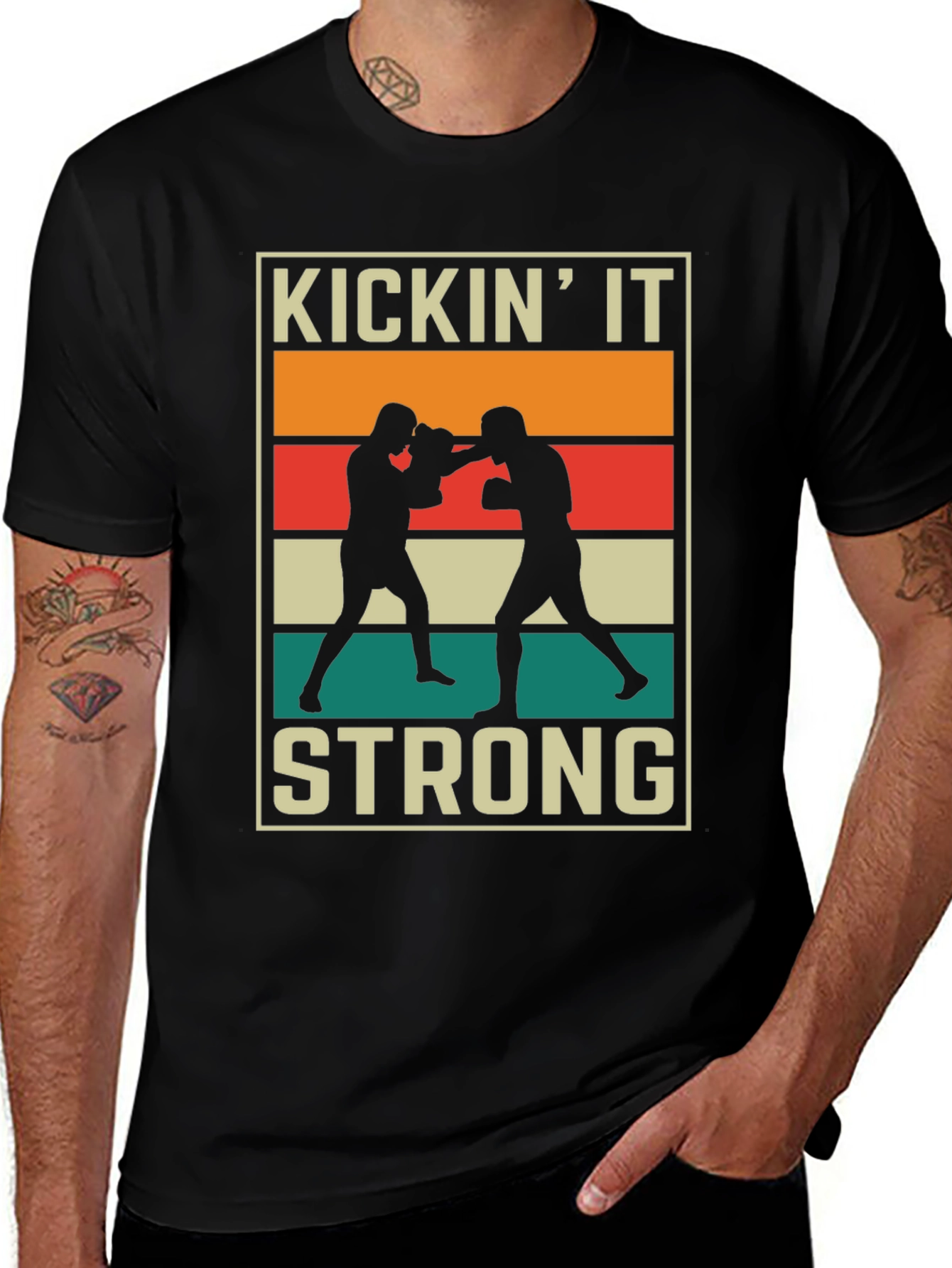 KICKIN IT STRONG Graphic T-Shirt Boxing Design