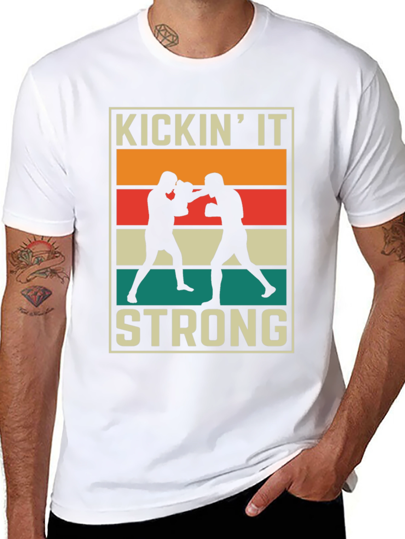 KICKIN IT STRONG Graphic T-Shirt Boxing Design
