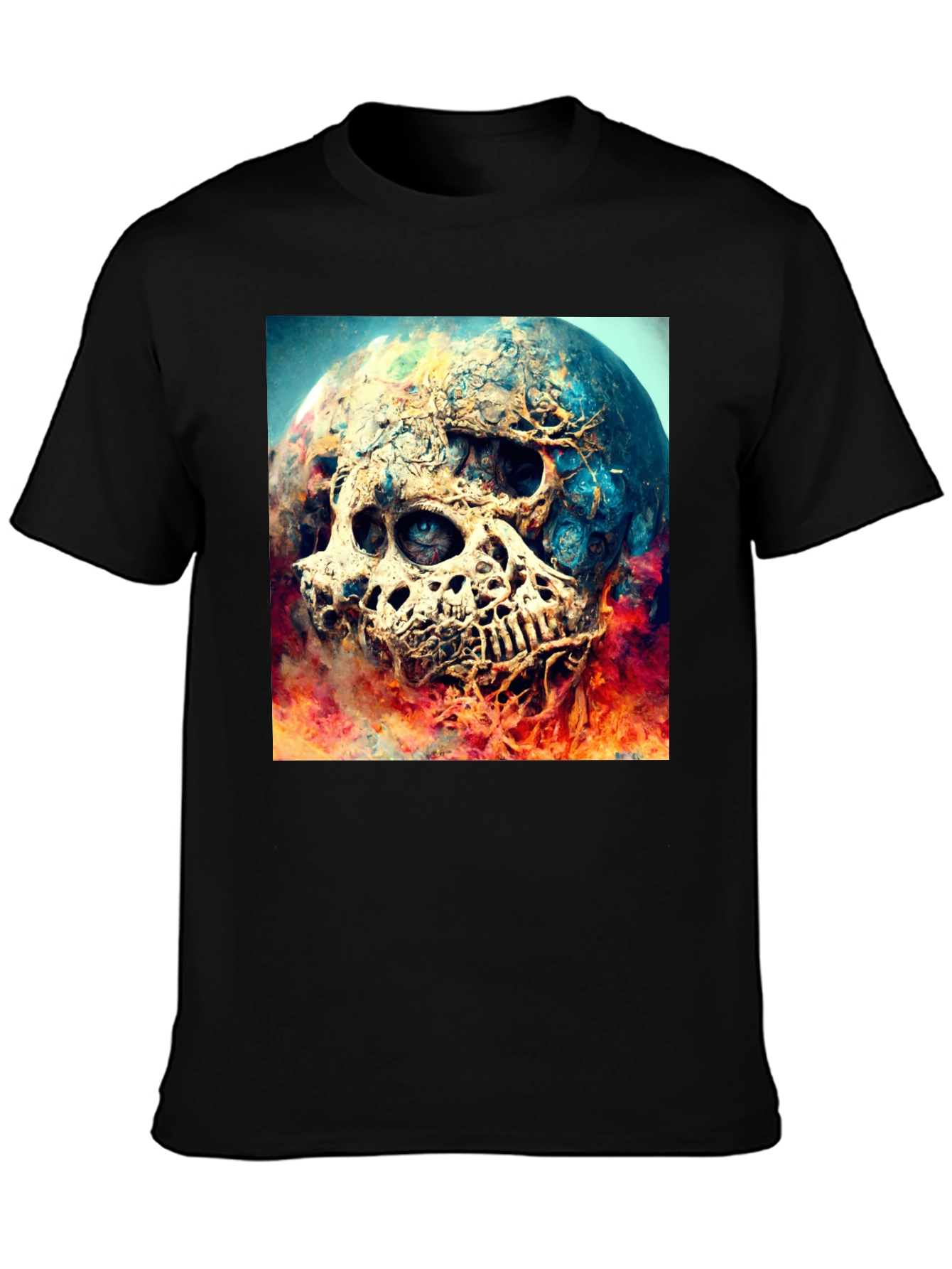 Skull Planet Graphic Tee - Black Cotton Shirt