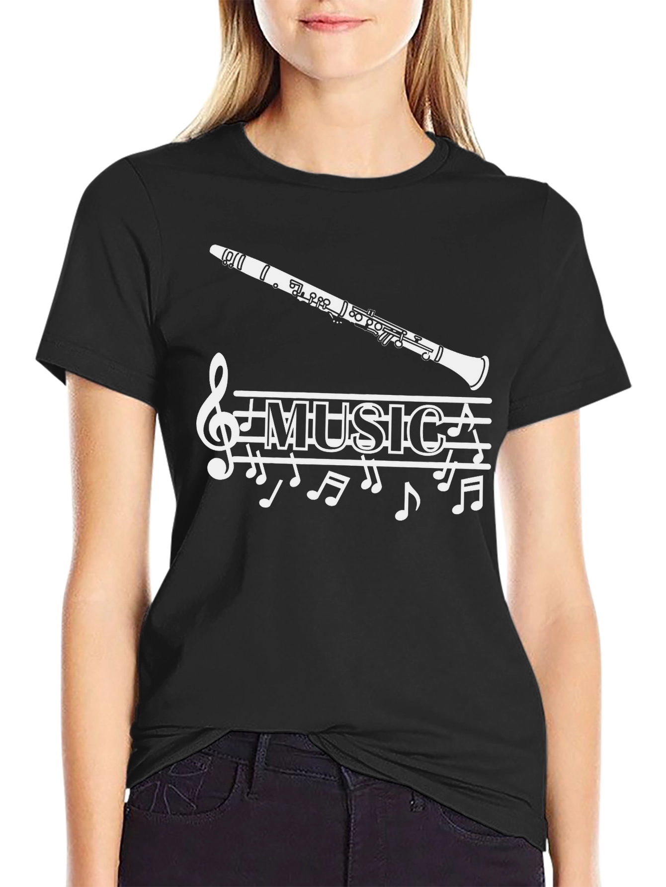 Music T-Shirt: Clarinet & Notes Design