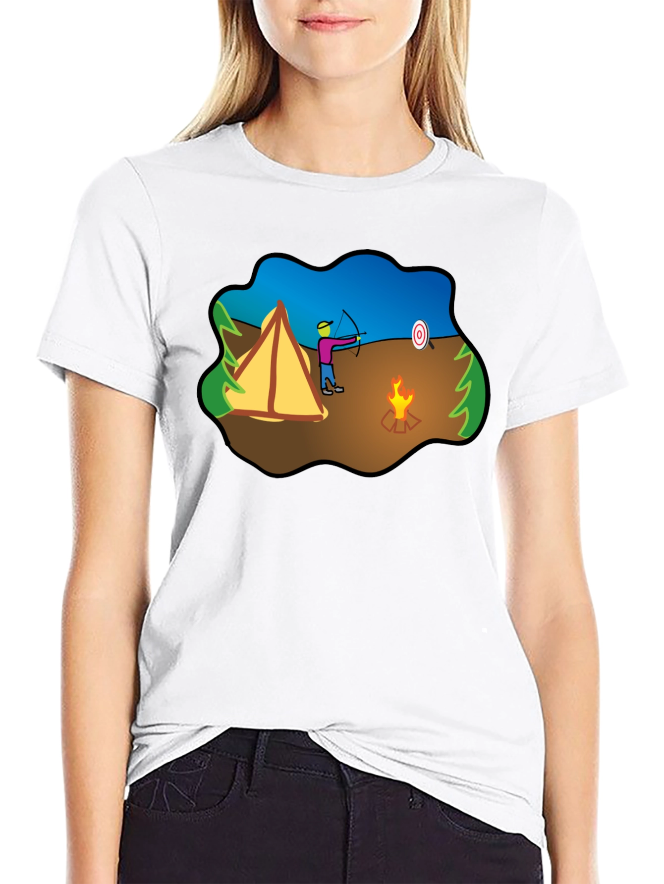 Camping Archer Graphic Tee - Black Cotton Blend