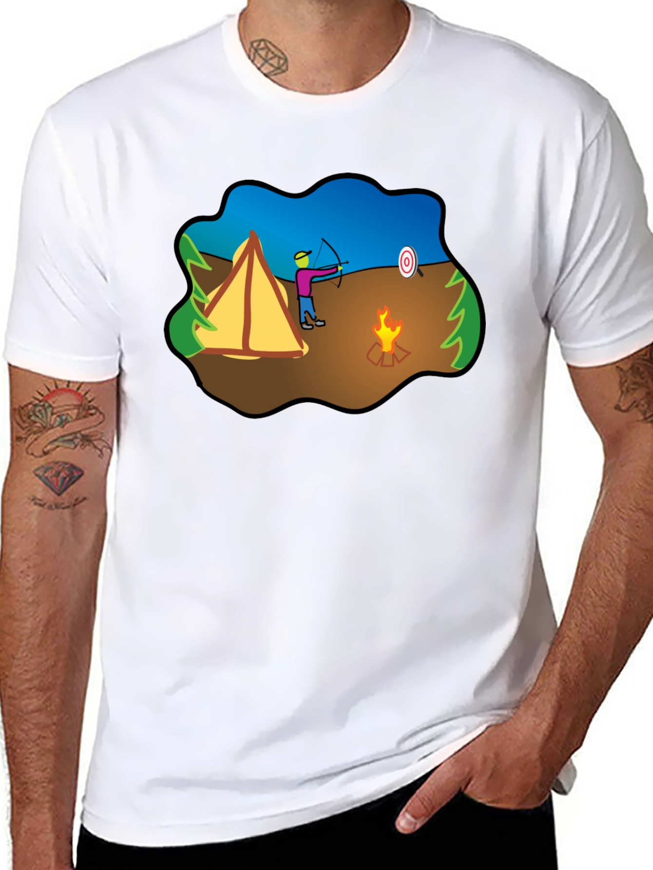 Camping Archer Graphic Tee - Black Cotton Blend
