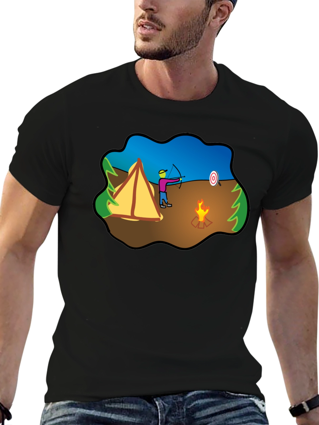 Camping Archer Graphic Tee - Black Cotton Blend