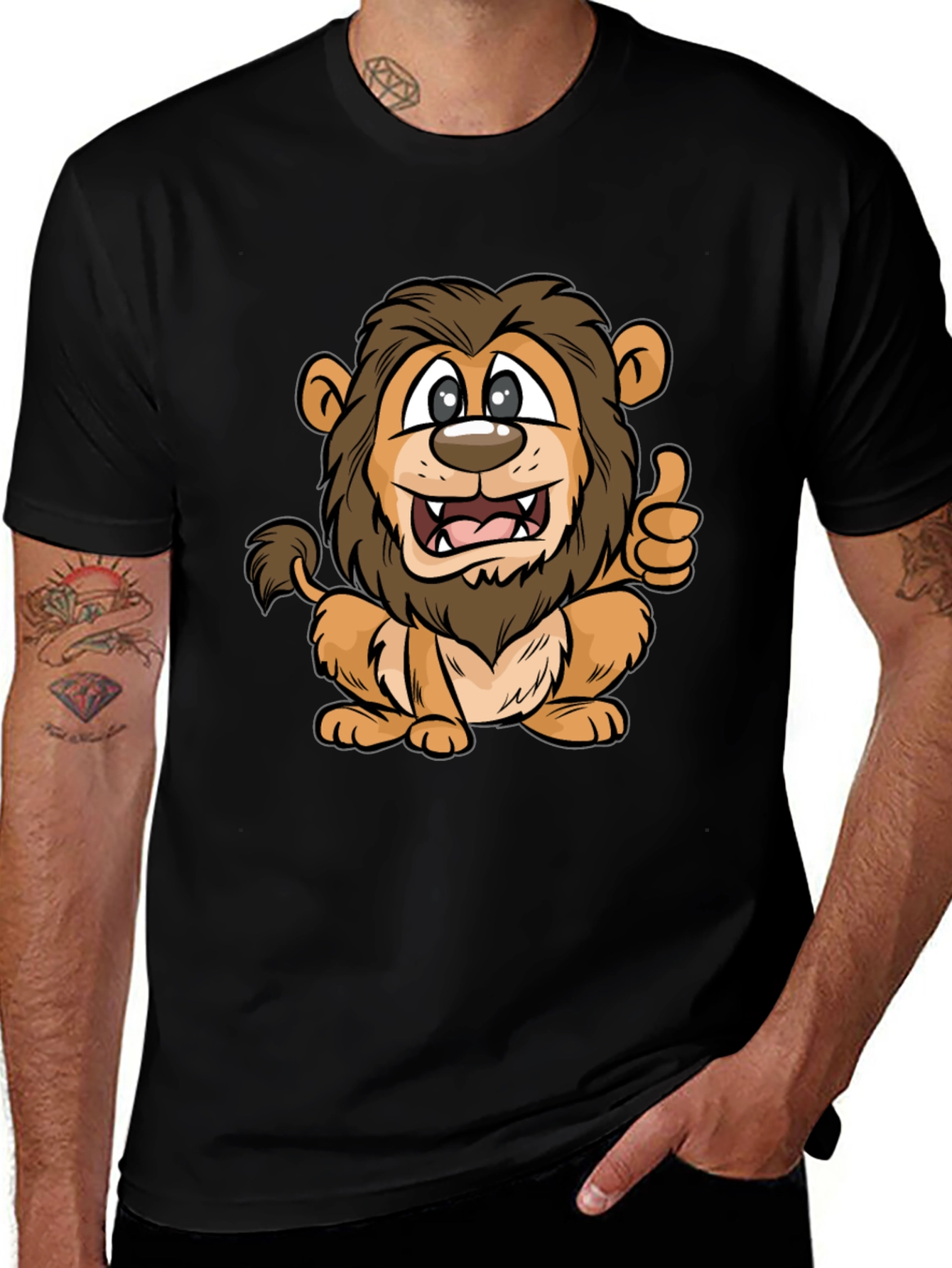 Lion Cartoon Black T-Shirt