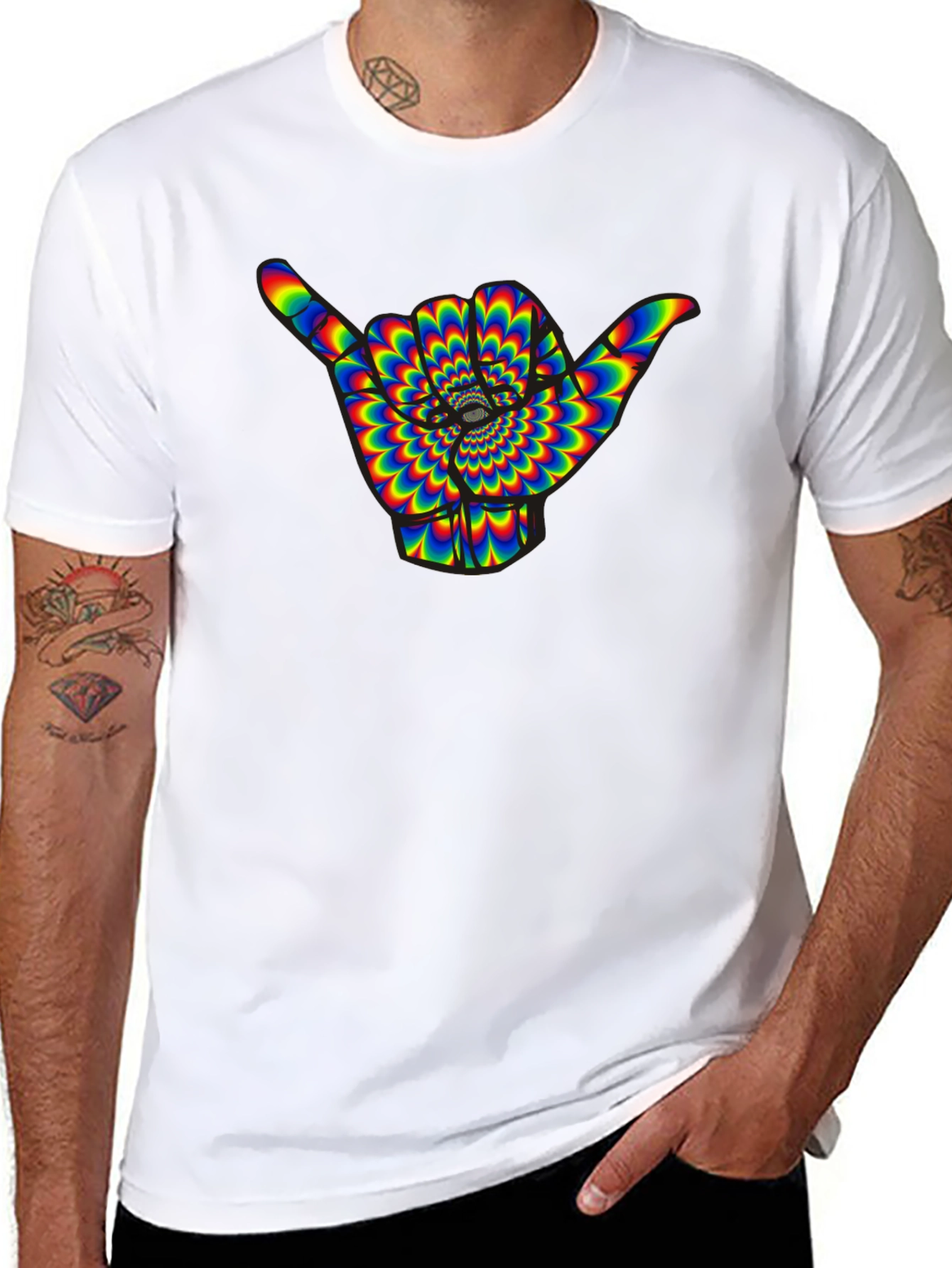 Hang Loose Shaka Rainbow Psychedelic Mens T-Shirt
