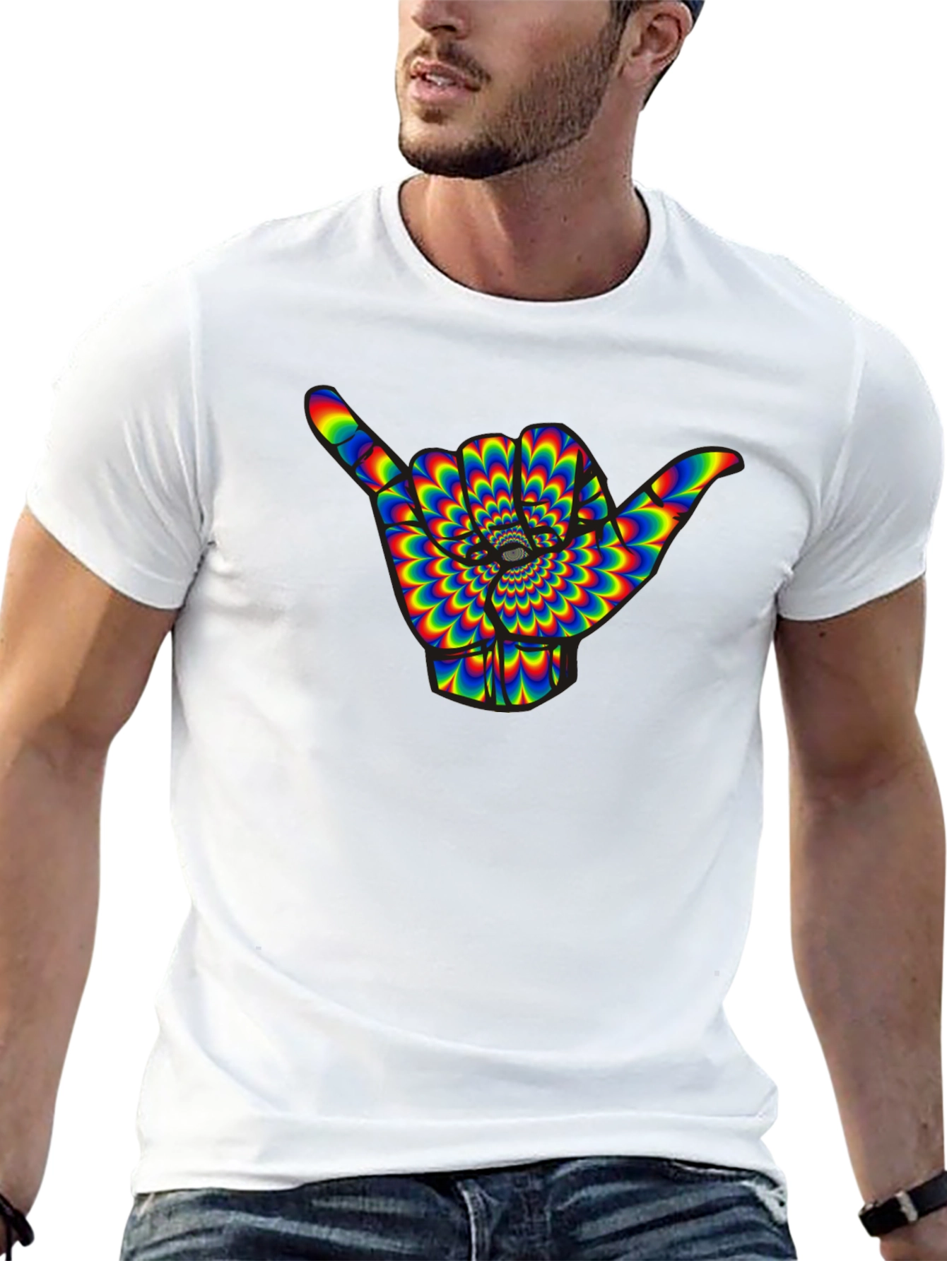Hang Loose Shaka Rainbow Psychedelic Mens T-Shirt