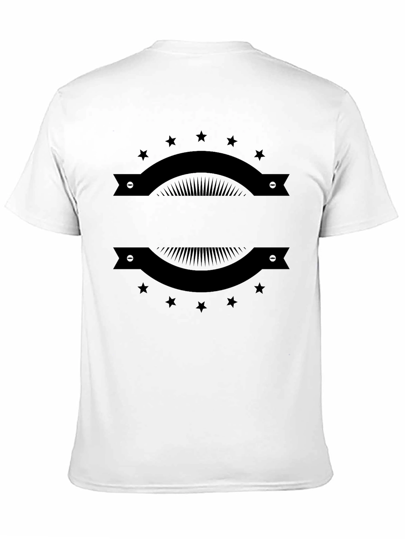 Mens Black Graphic Tee with Banner & Star Design
