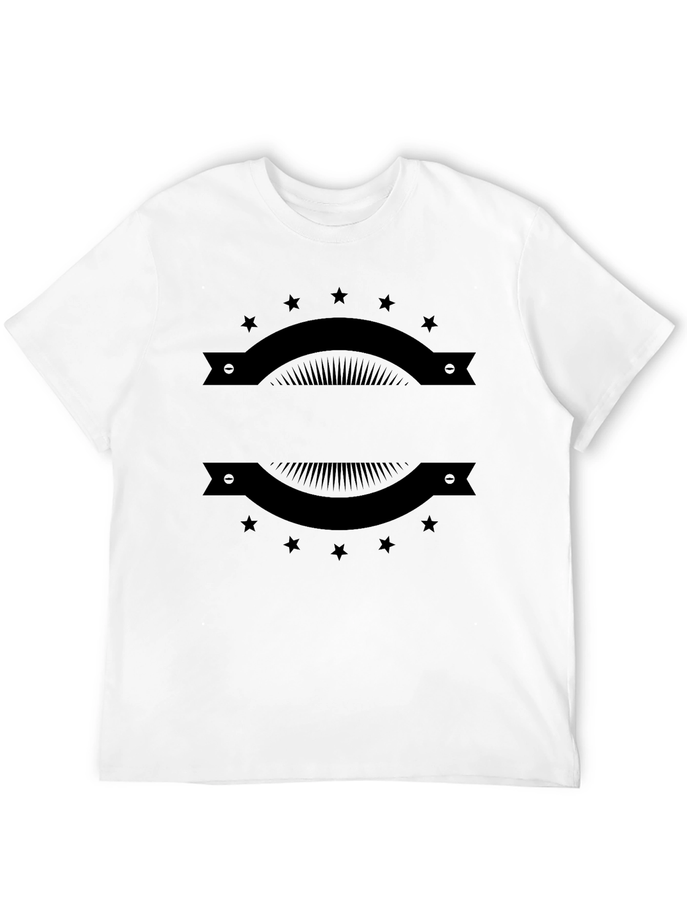 Mens Black Graphic Tee with Banner & Star Design