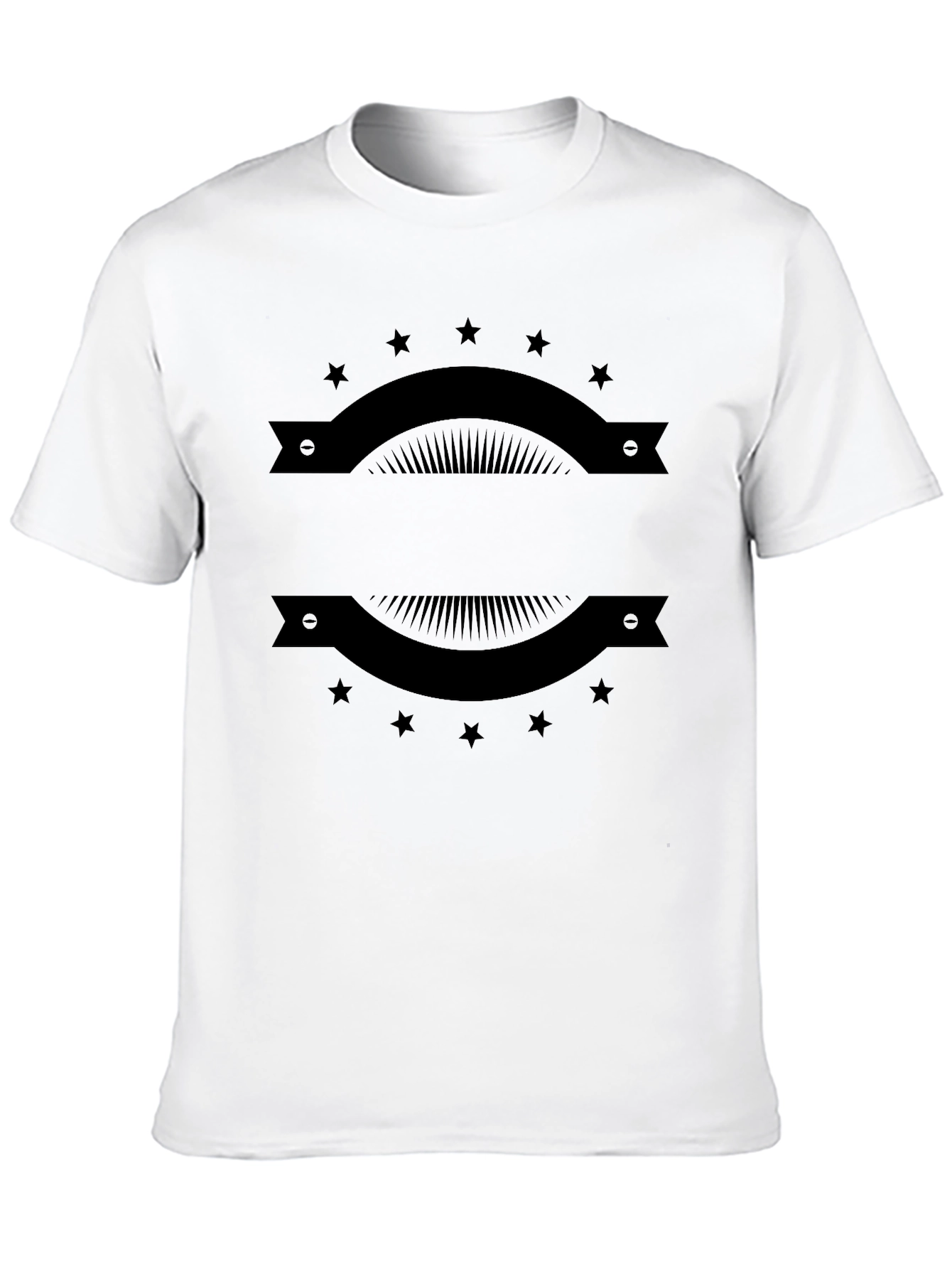 Mens Black Graphic Tee with Banner & Star Design