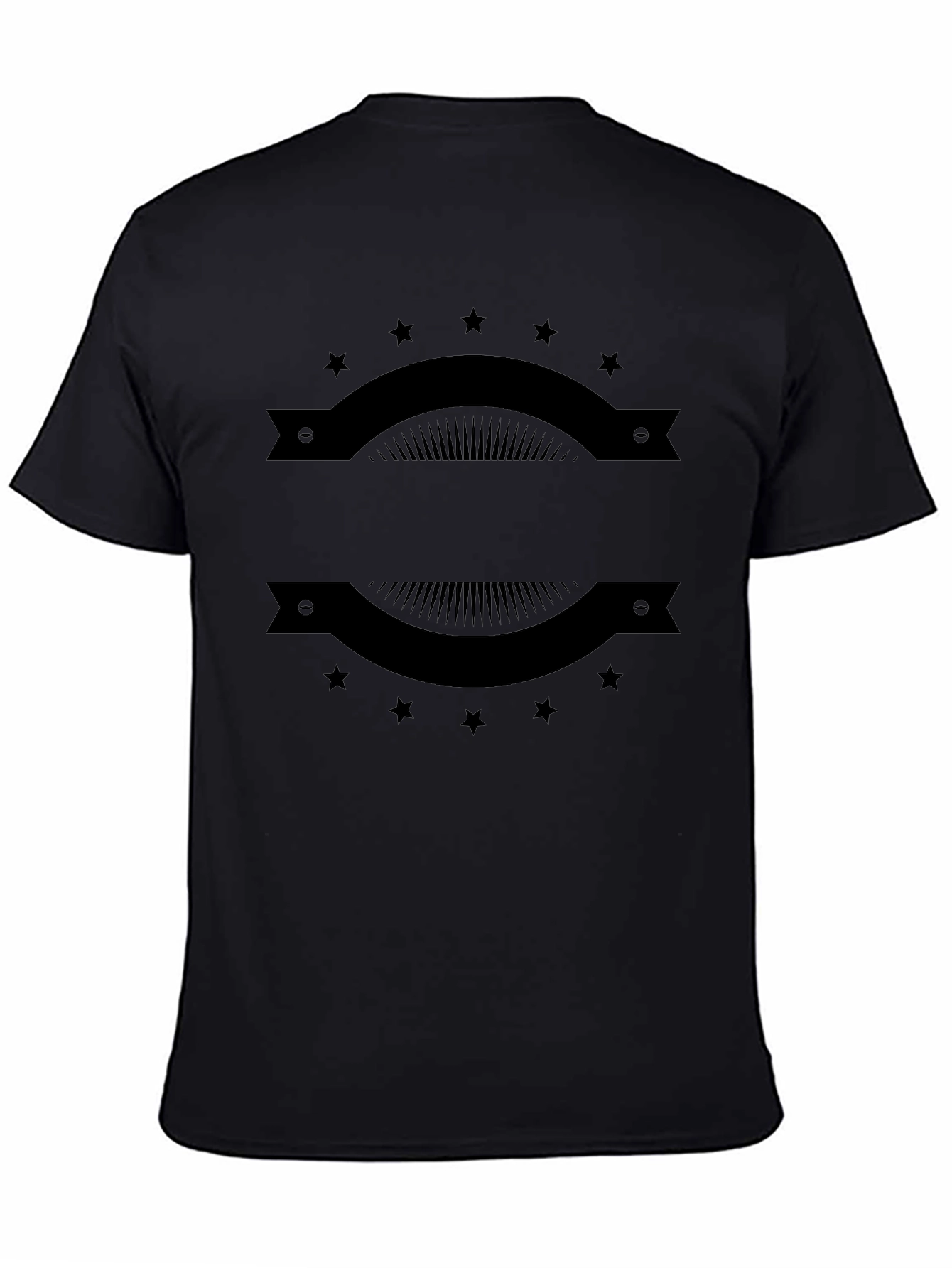 Mens Black Graphic Tee with Banner & Star Design