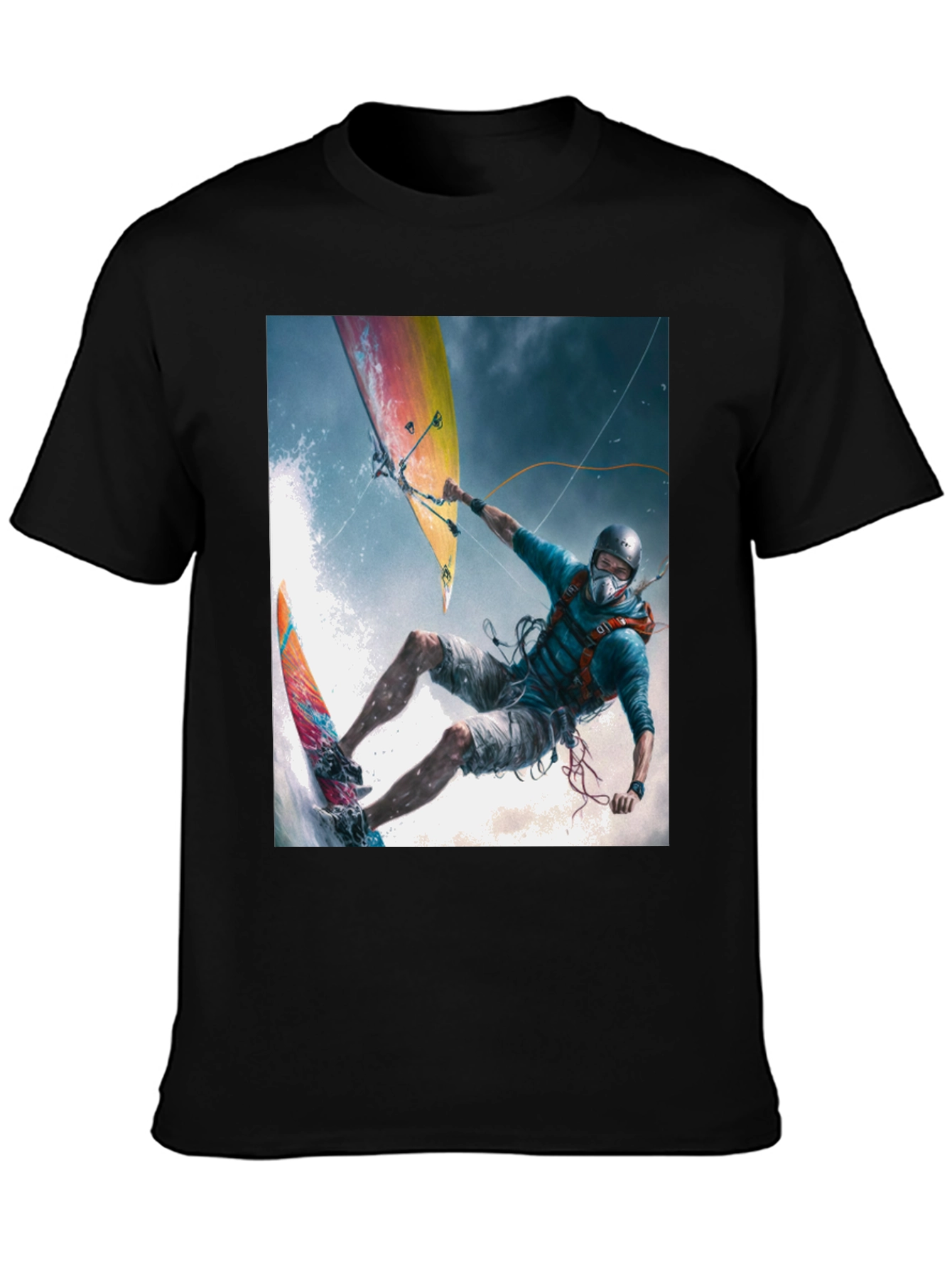 Kitesurfing Graphic Tee - Black Cotton Blend