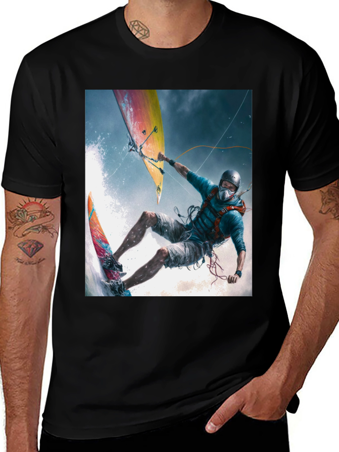 Kitesurfing Graphic Tee - Black Cotton Blend