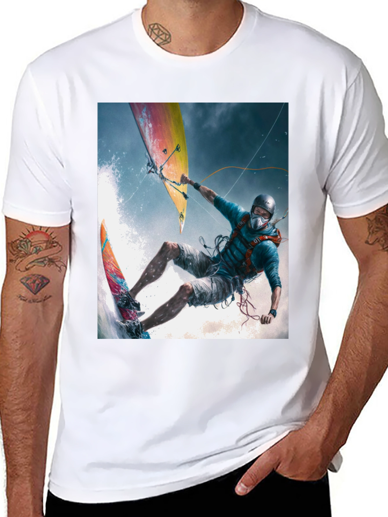 Kitesurfing Graphic Tee - Black Cotton Blend
