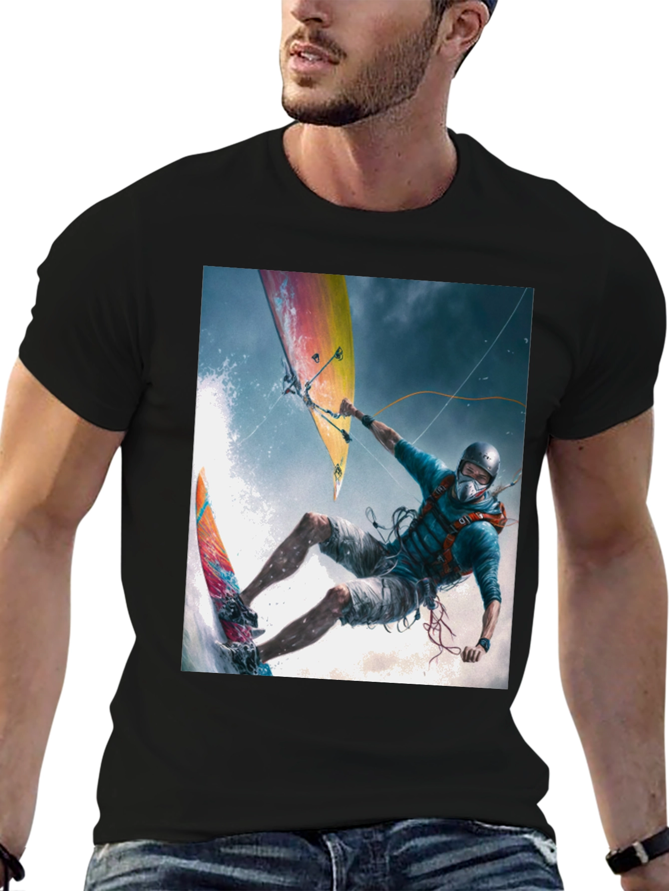 Kitesurfing Graphic Tee - Black Cotton Blend