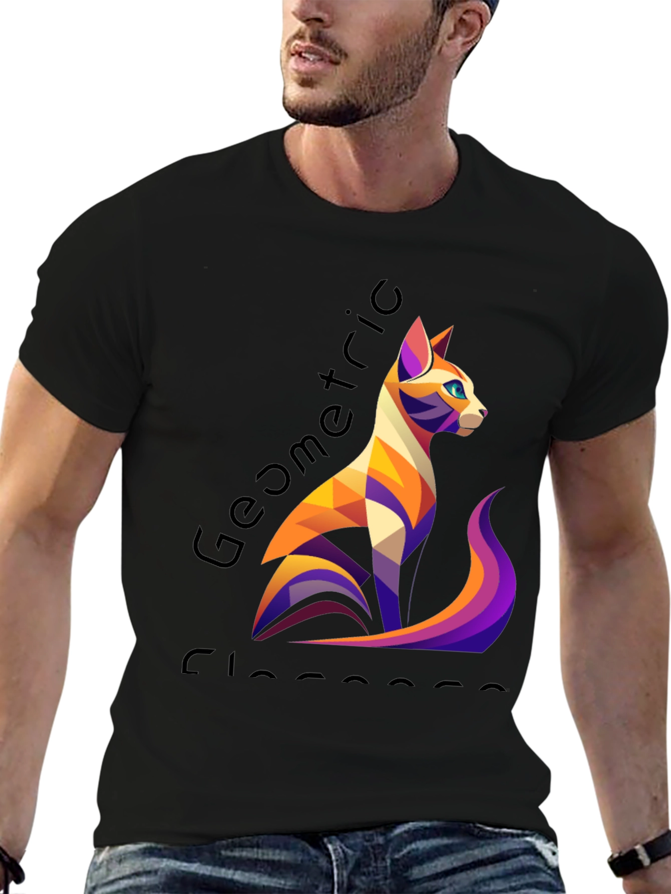 Geometric Cat T-Shirt - Stylish Graphic Tee