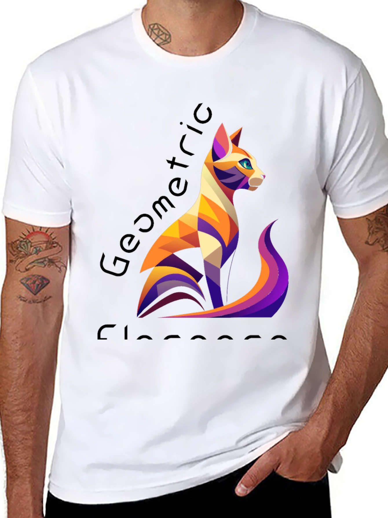 Geometric Cat T-Shirt - Stylish Graphic Tee