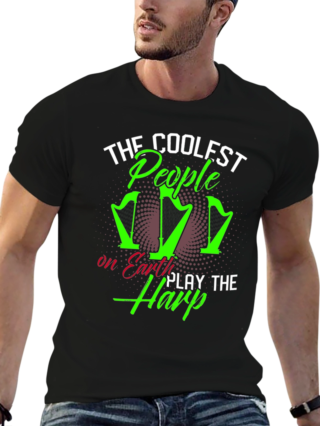 Coolest People Play Harp T-Shirt - Black