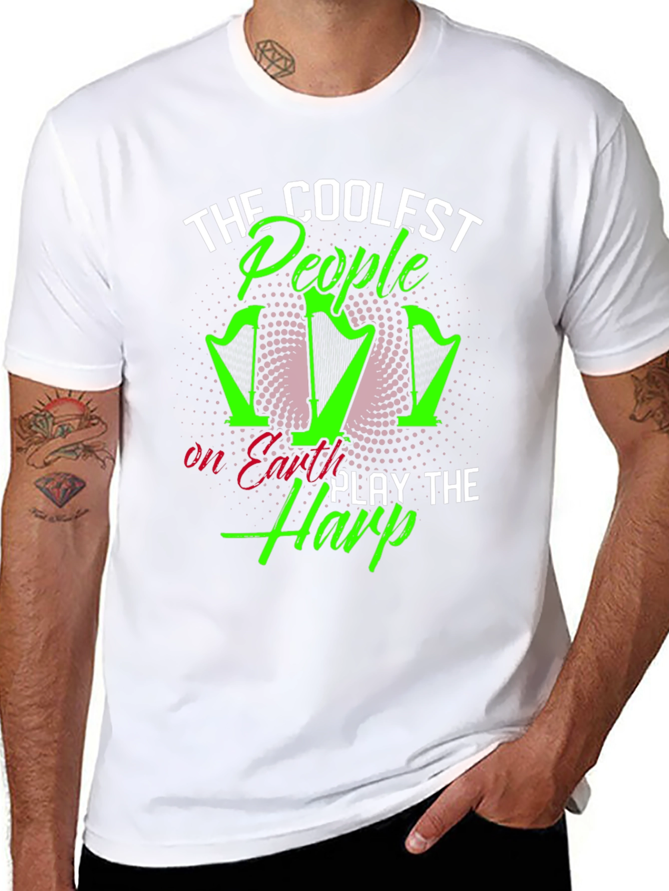 Coolest People Play Harp T-Shirt - Black