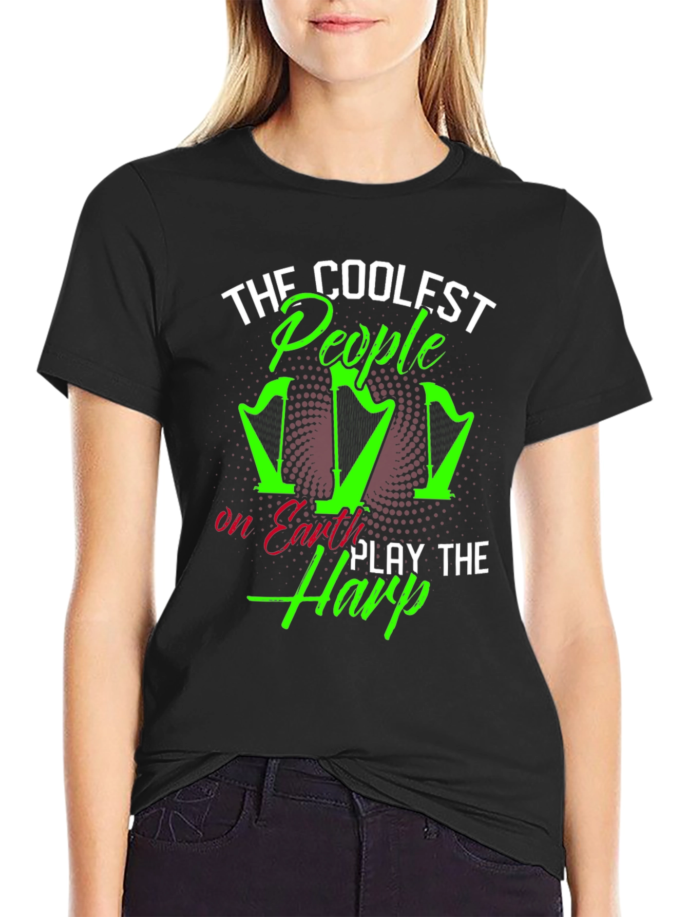 Coolest People Play Harp T-Shirt - Black