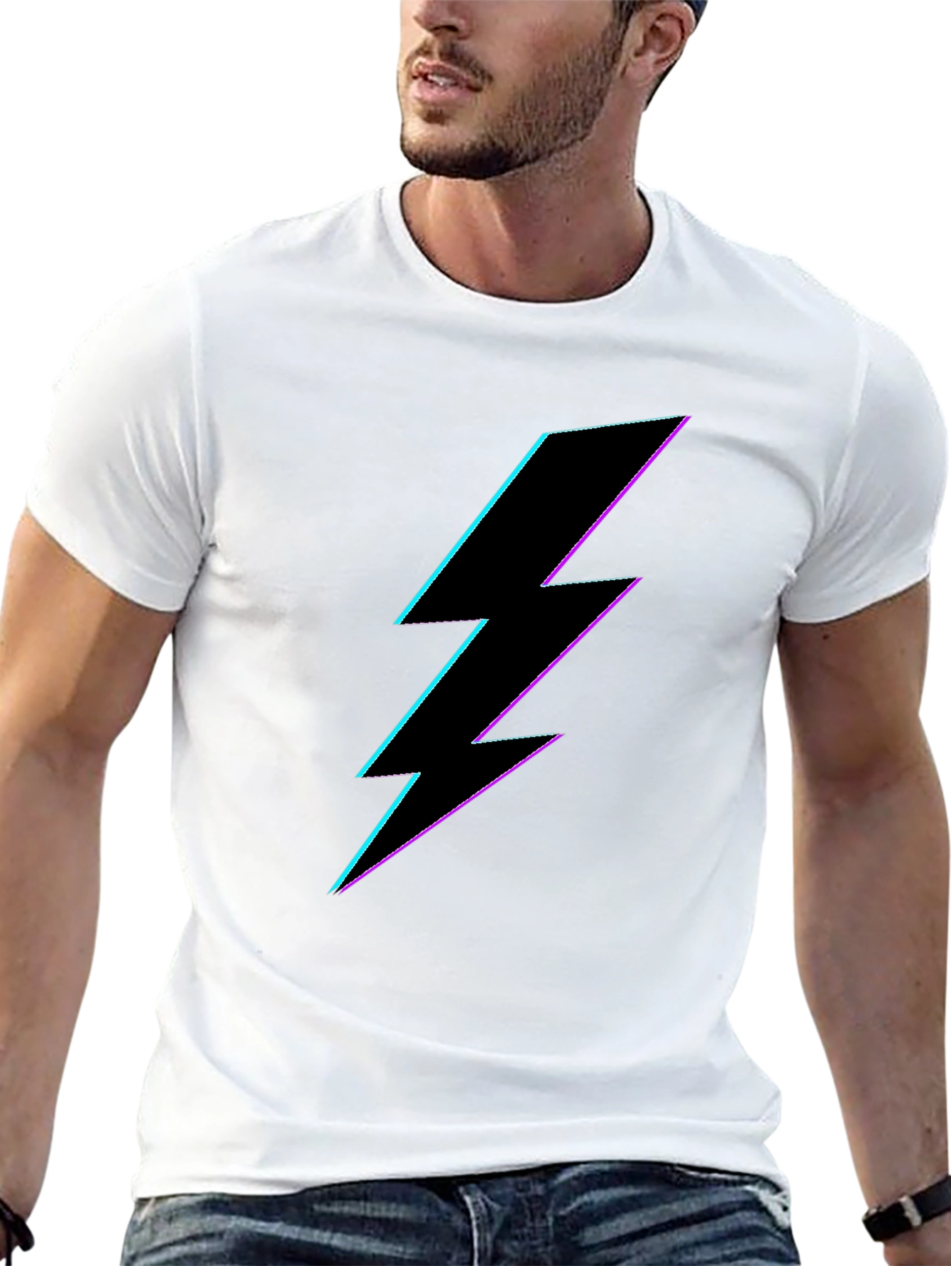 Neon Lightning Bolt Graphic Tee - Black