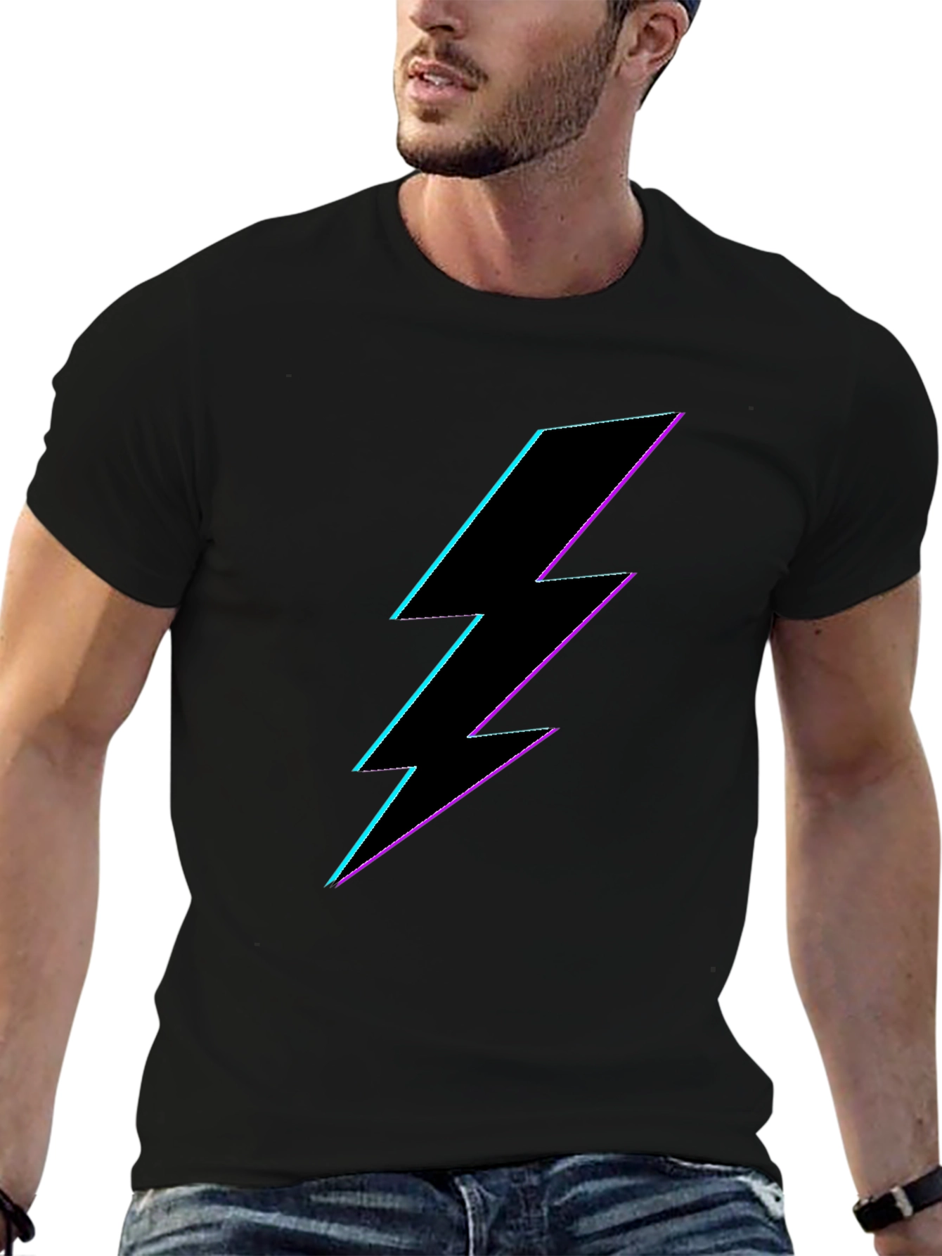 Neon Lightning Bolt Graphic Tee - Black