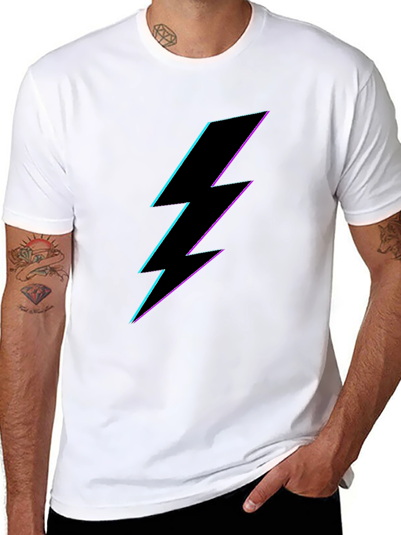 Neon Lightning Bolt Graphic Tee - Black
