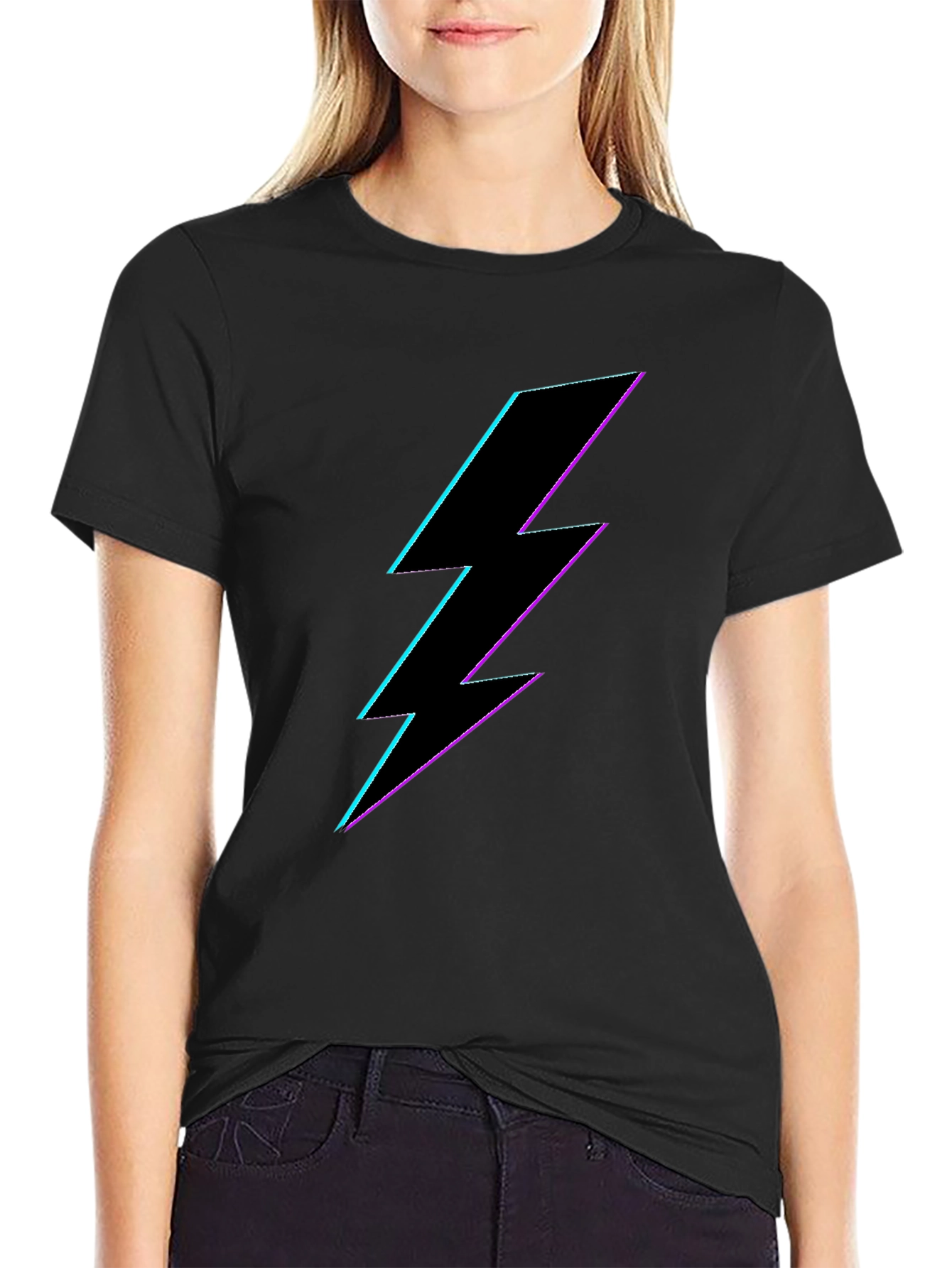Neon Lightning Bolt Graphic Tee - Black