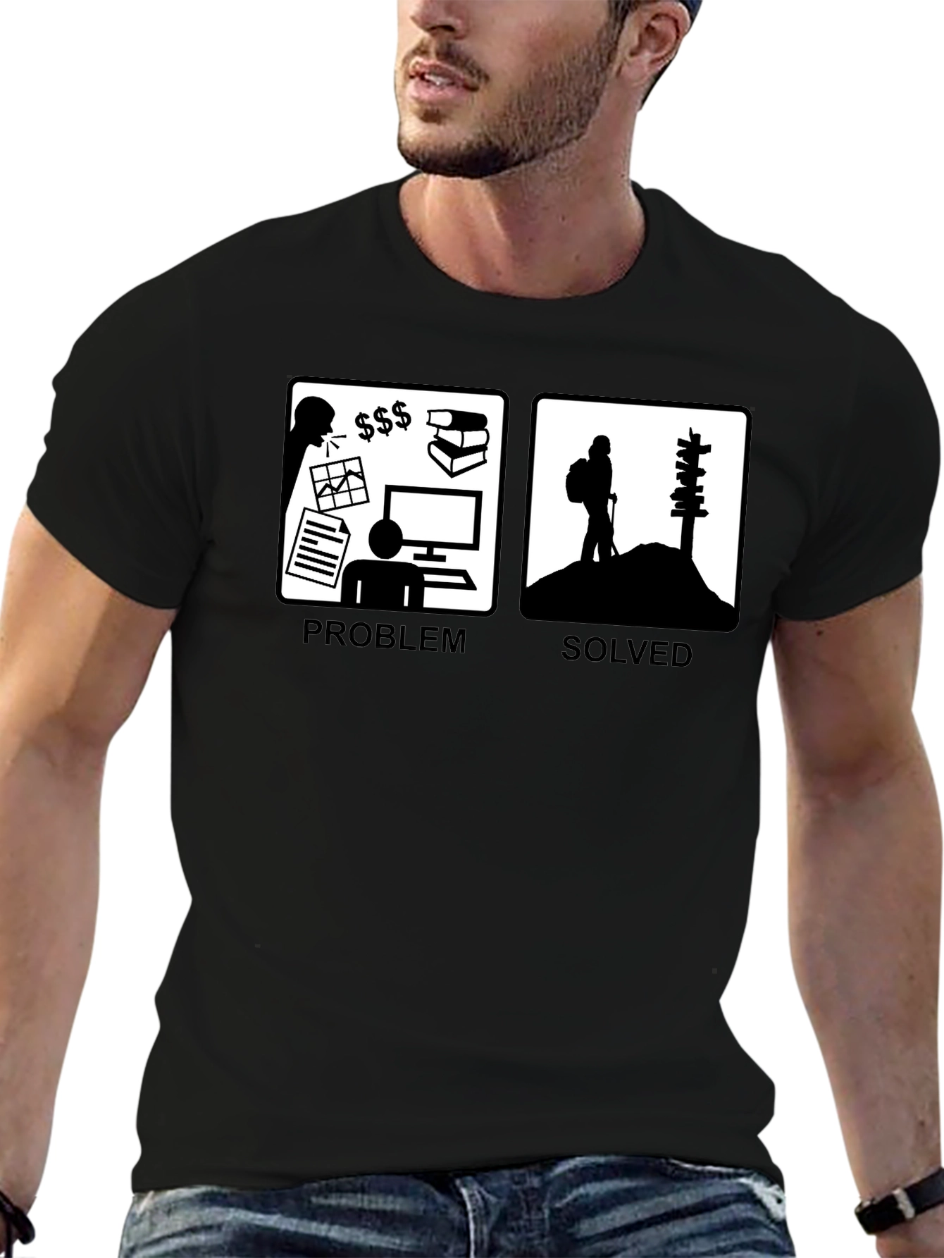 Problem Solved Hiking T-Shirt Funny Graphic Tee