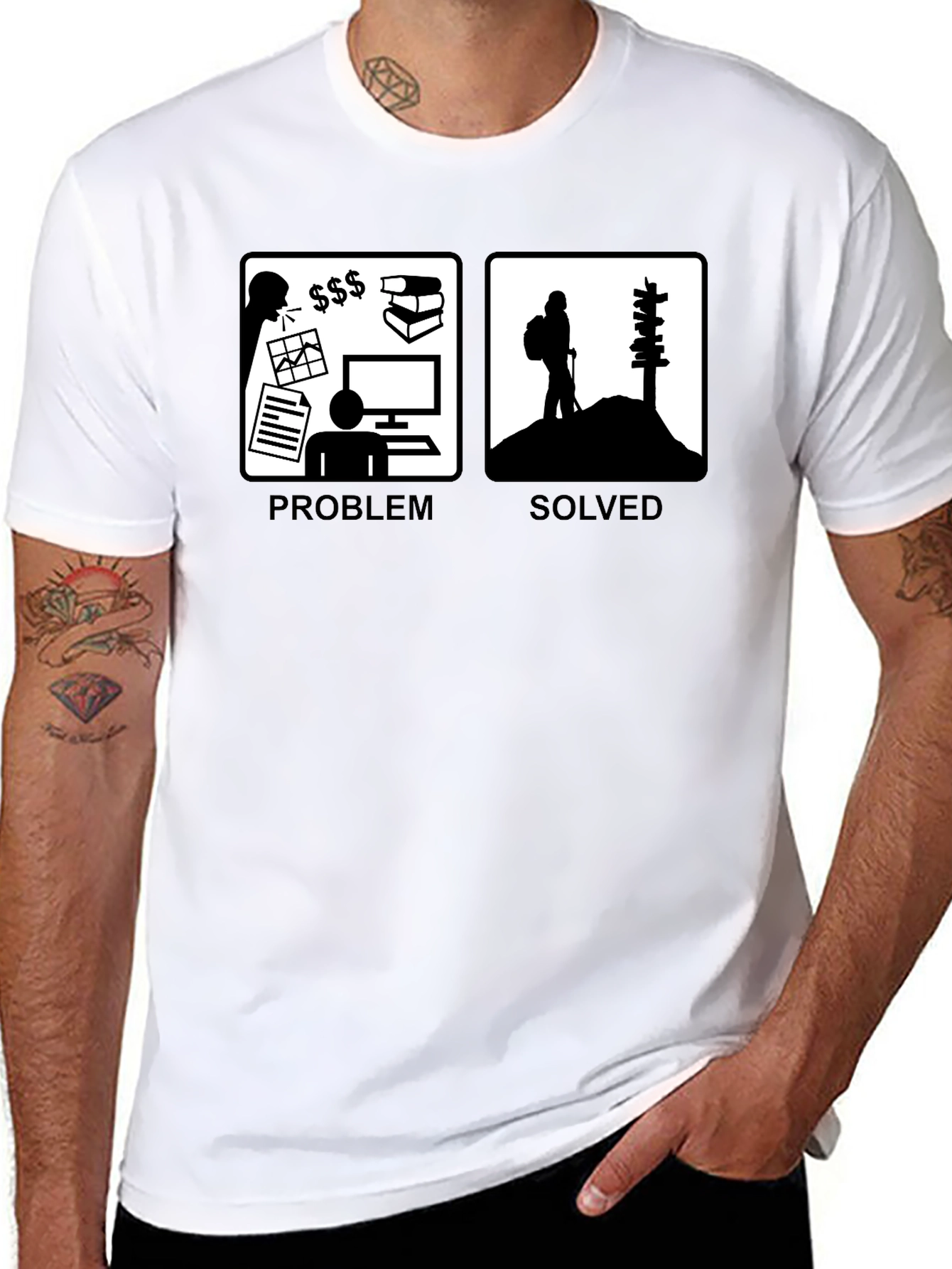 Problem Solved Hiking T-Shirt Funny Graphic Tee