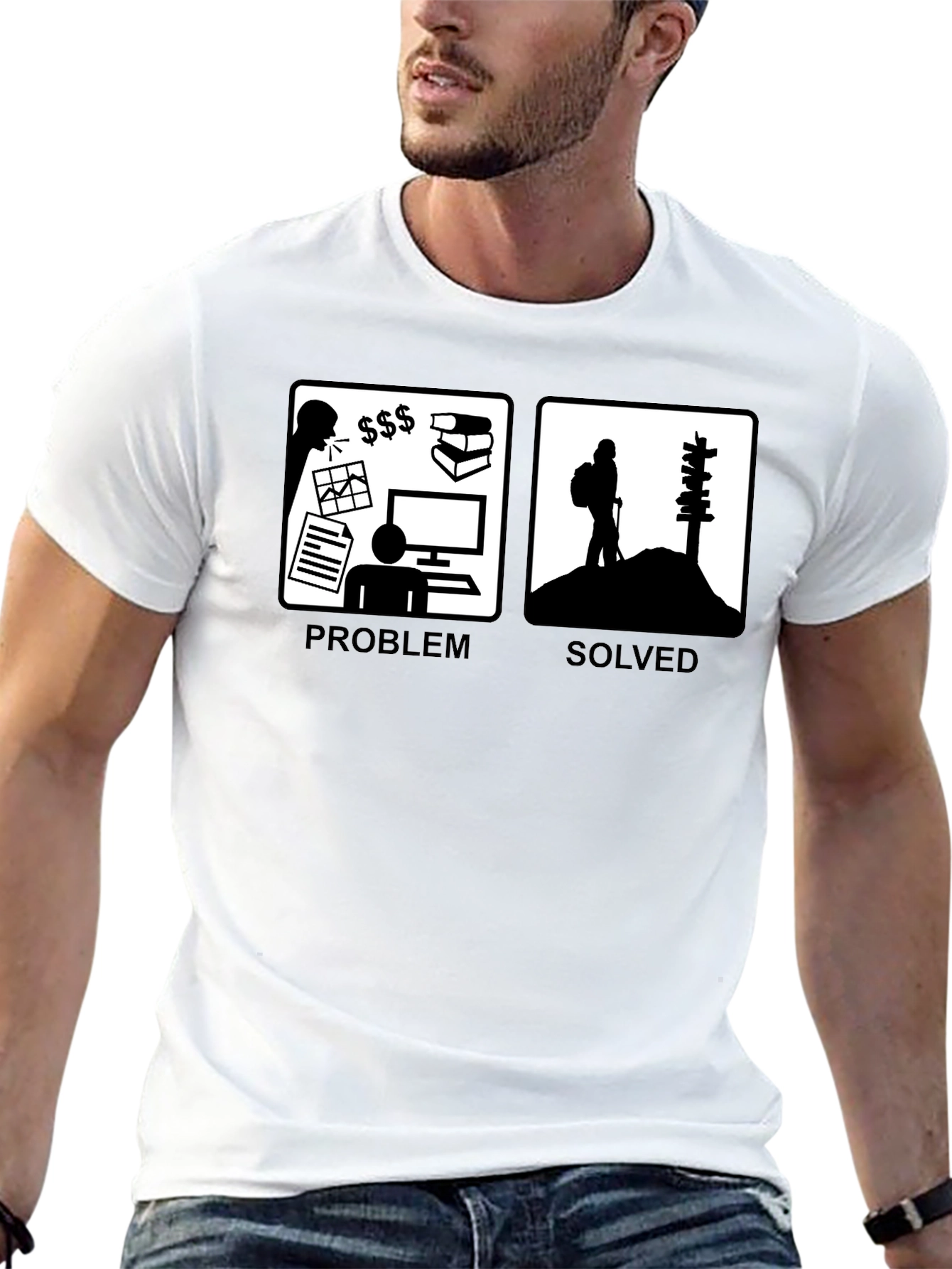 Problem Solved Hiking T-Shirt Funny Graphic Tee