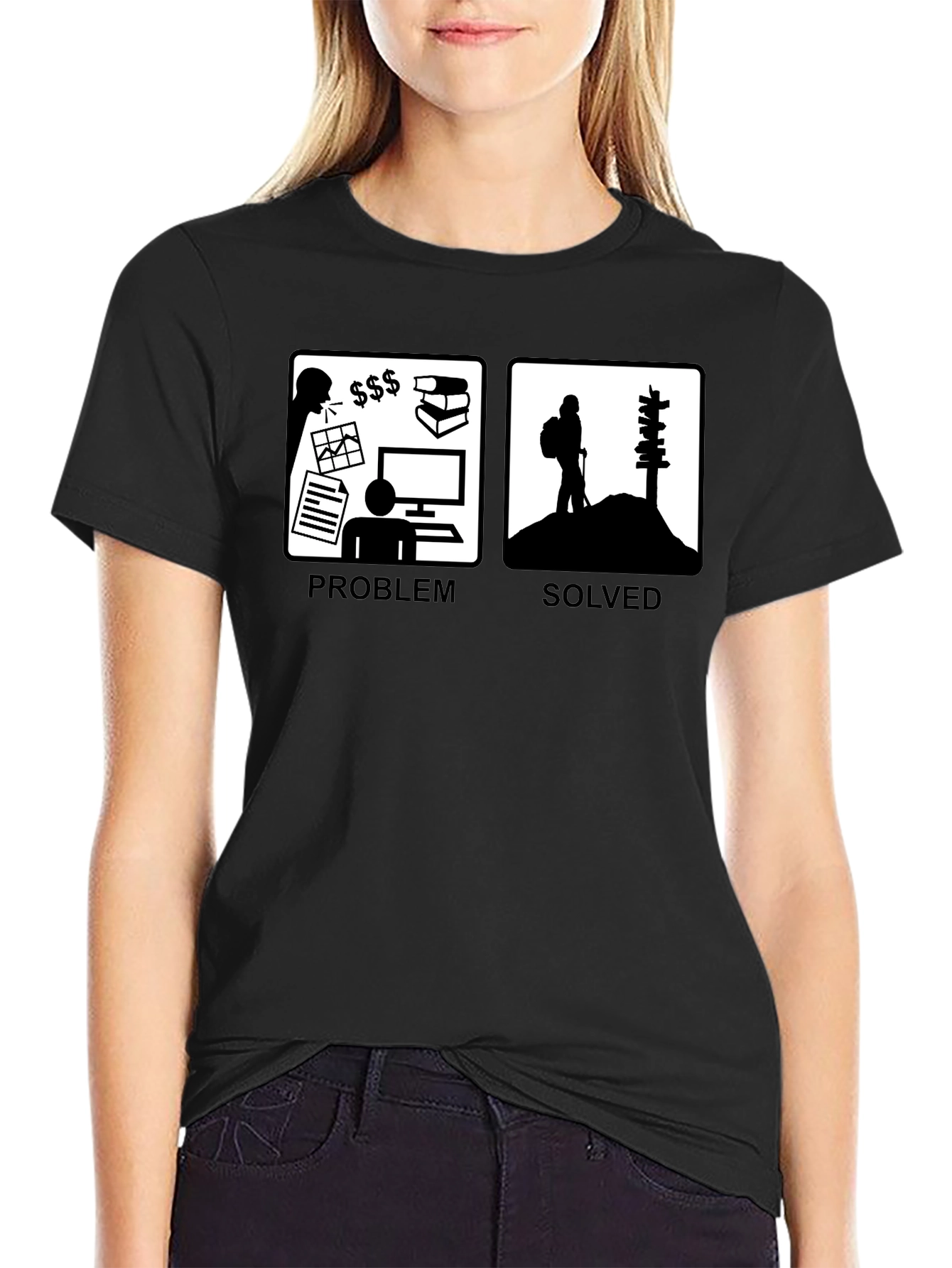 Problem Solved Hiking T-Shirt Funny Graphic Tee