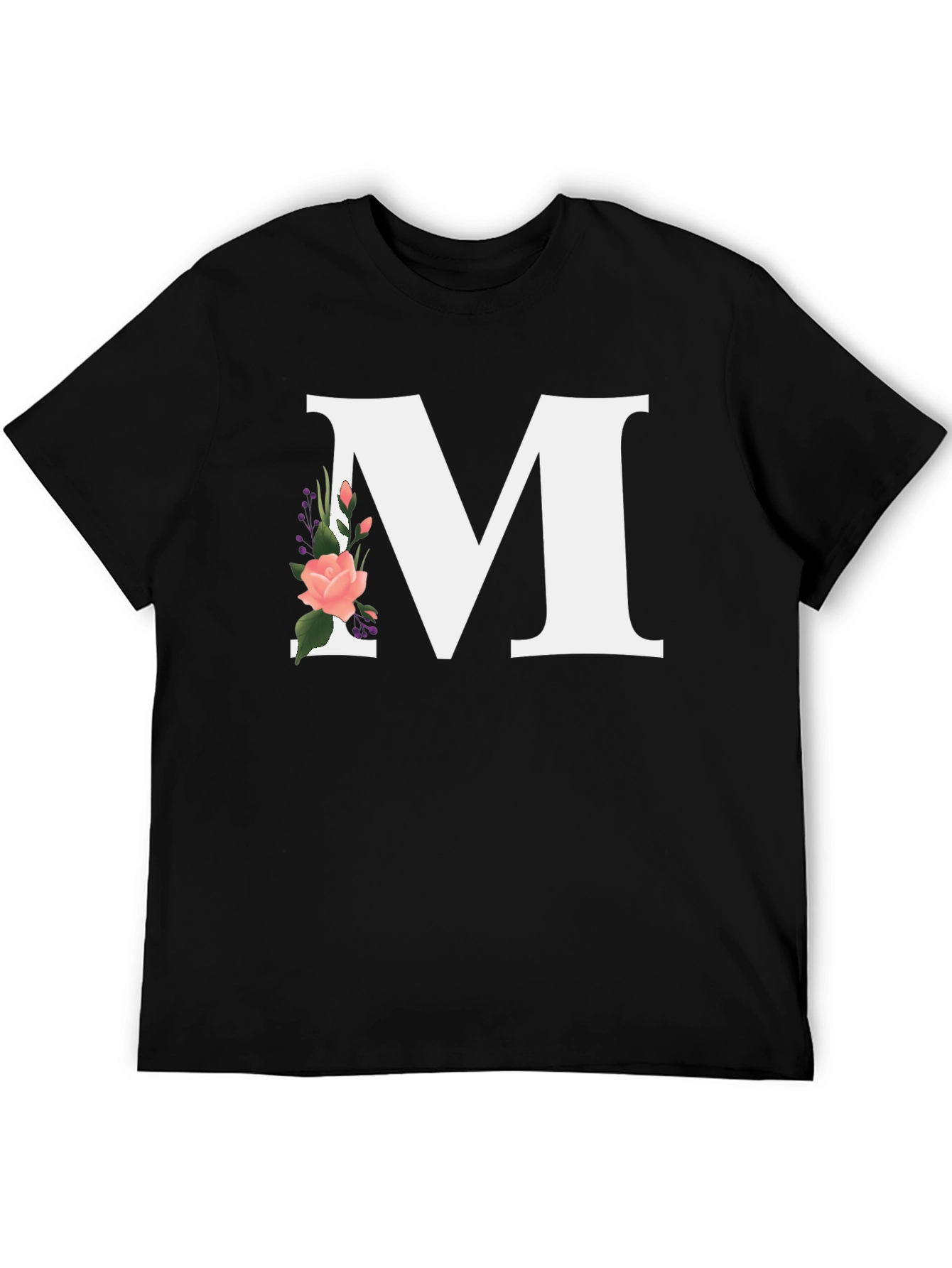 Letter M Floral Black T-Shirt