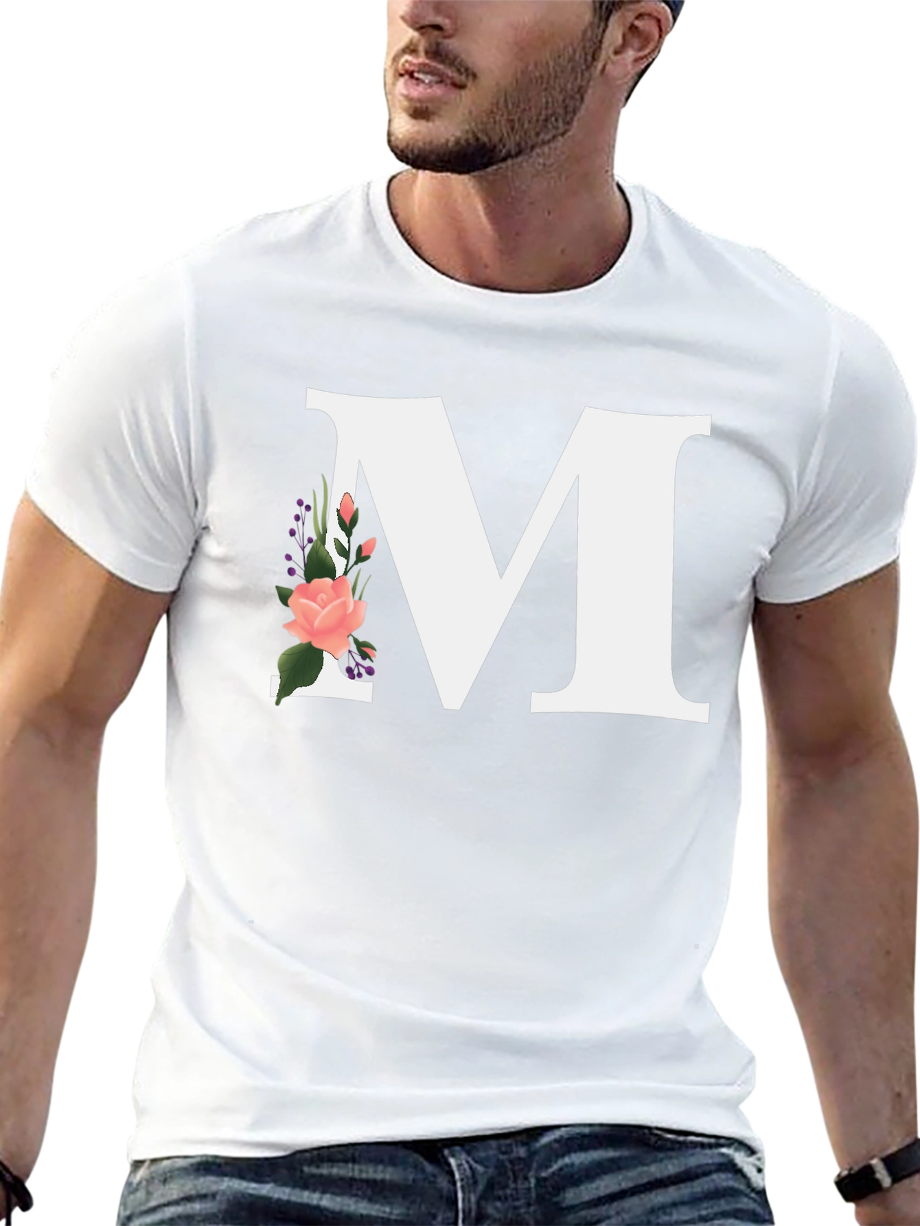 Letter M Floral Black T-Shirt