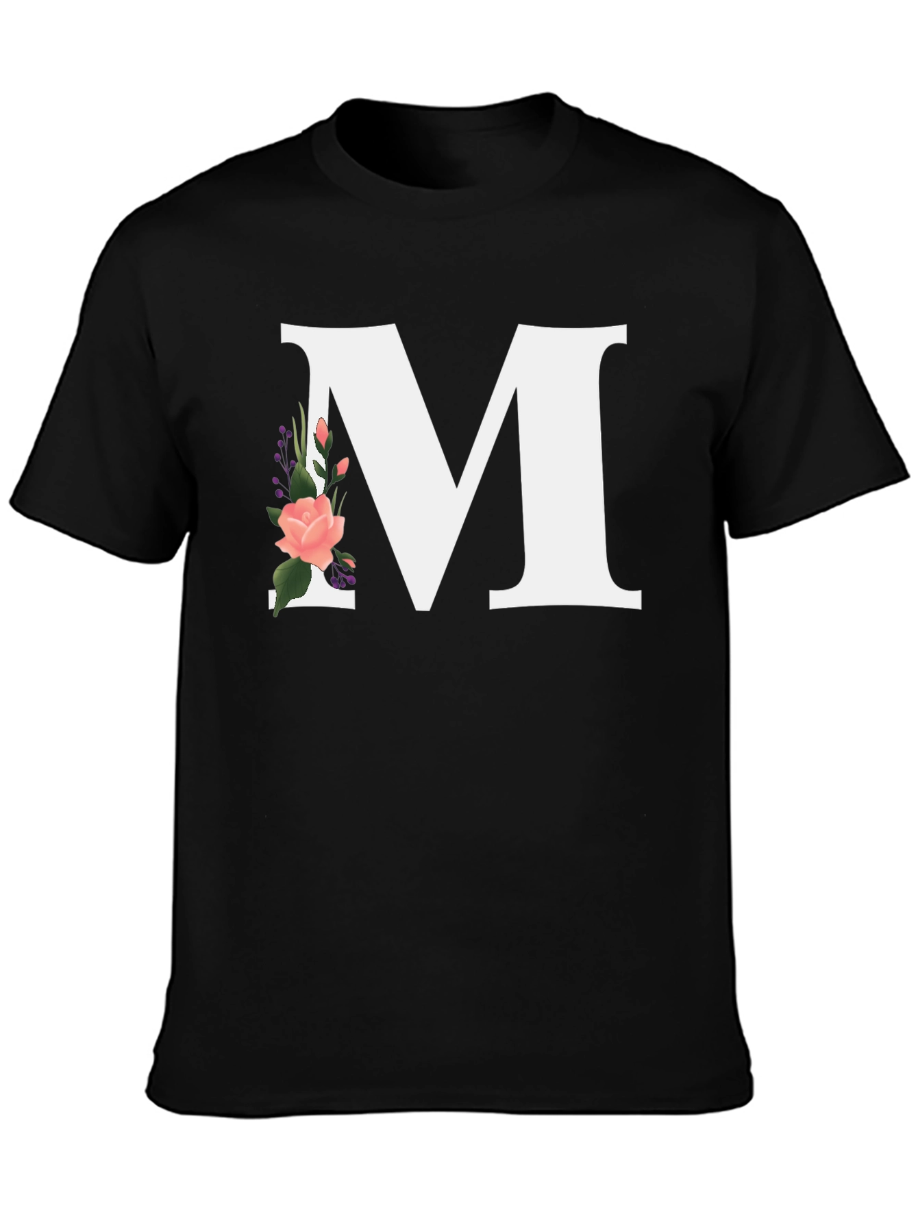 Letter M Floral Black T-Shirt
