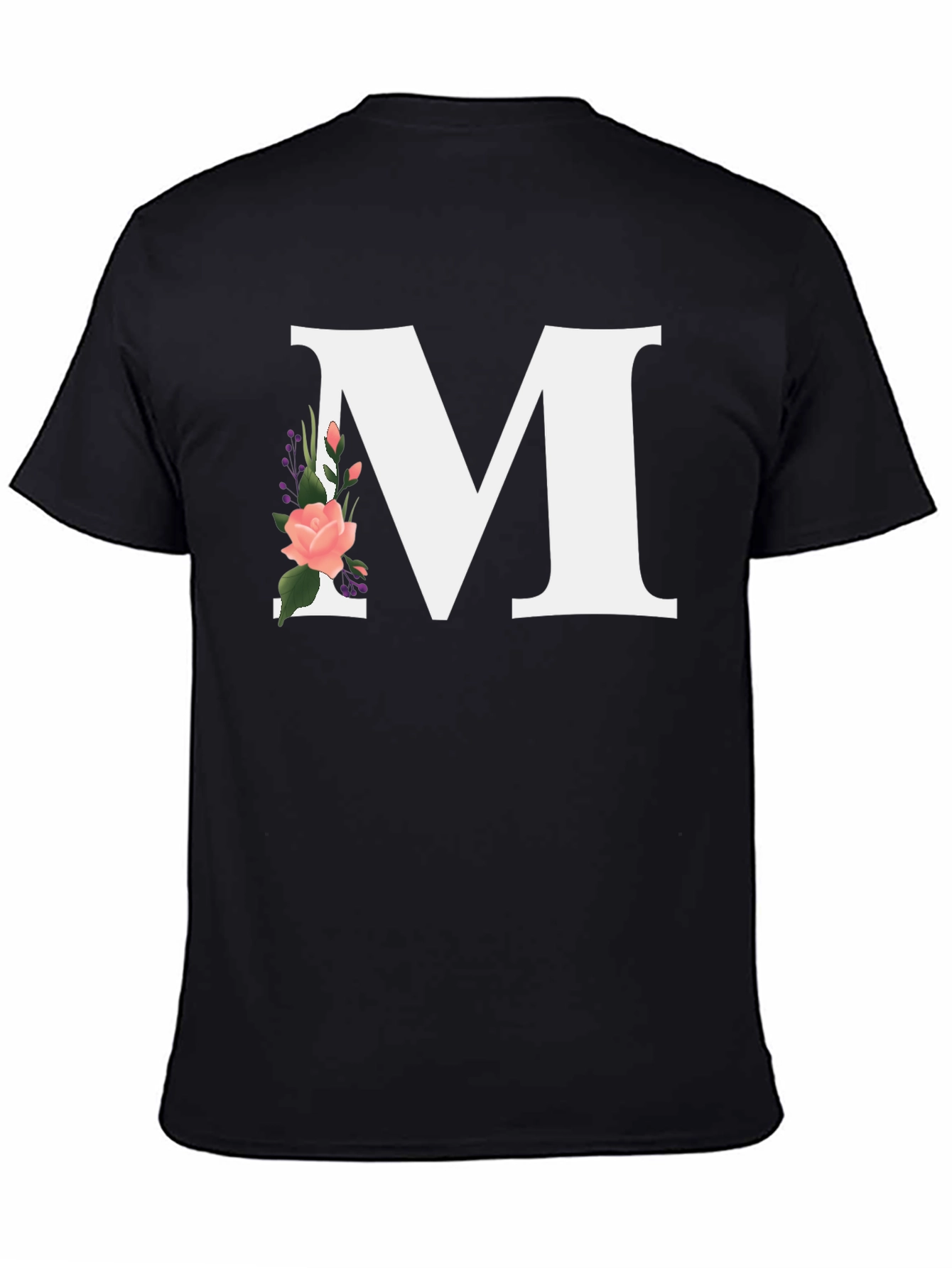 Letter M Floral Black T-Shirt